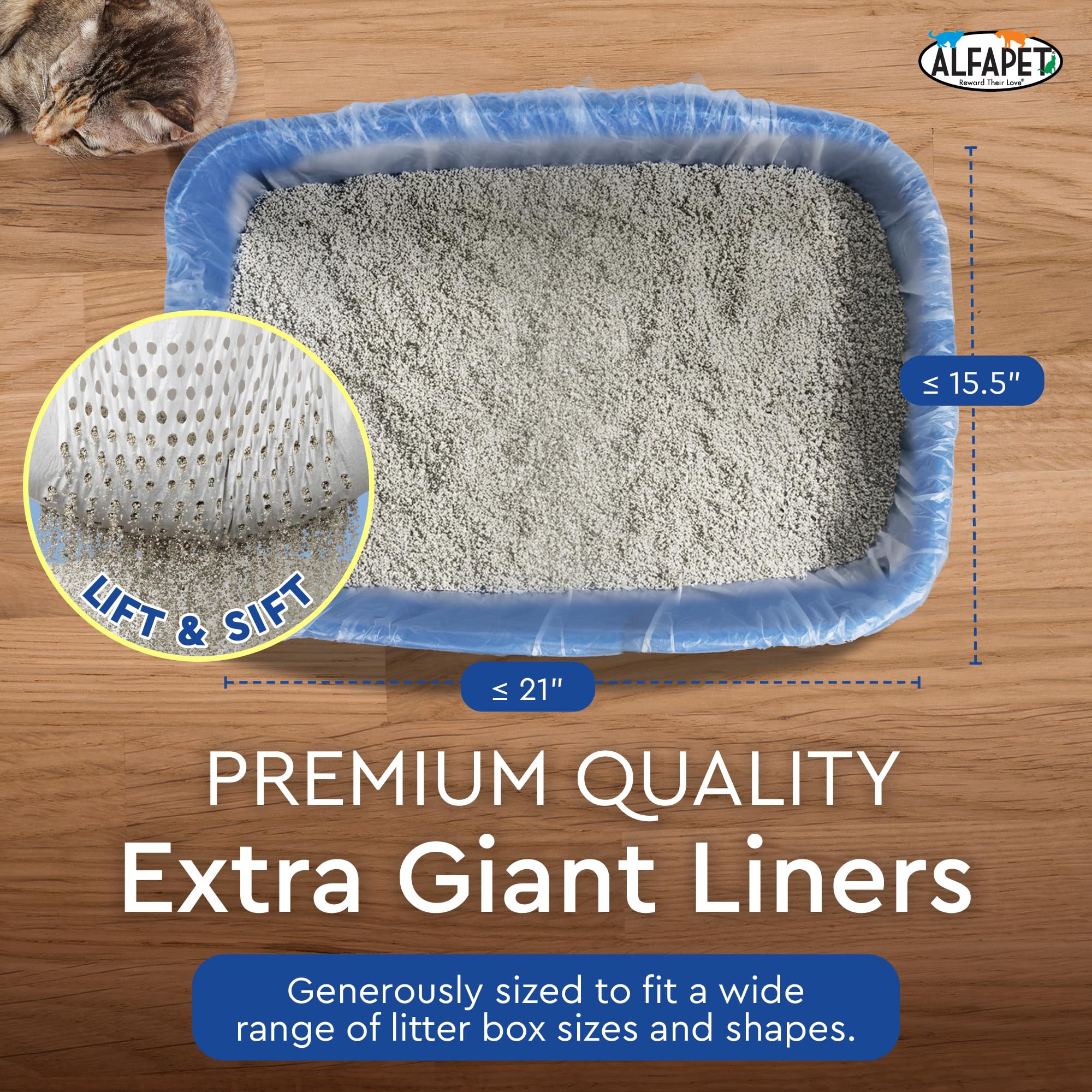Alfapet Original Sifting Liners with waterproof bottom protect floors during litter changes.