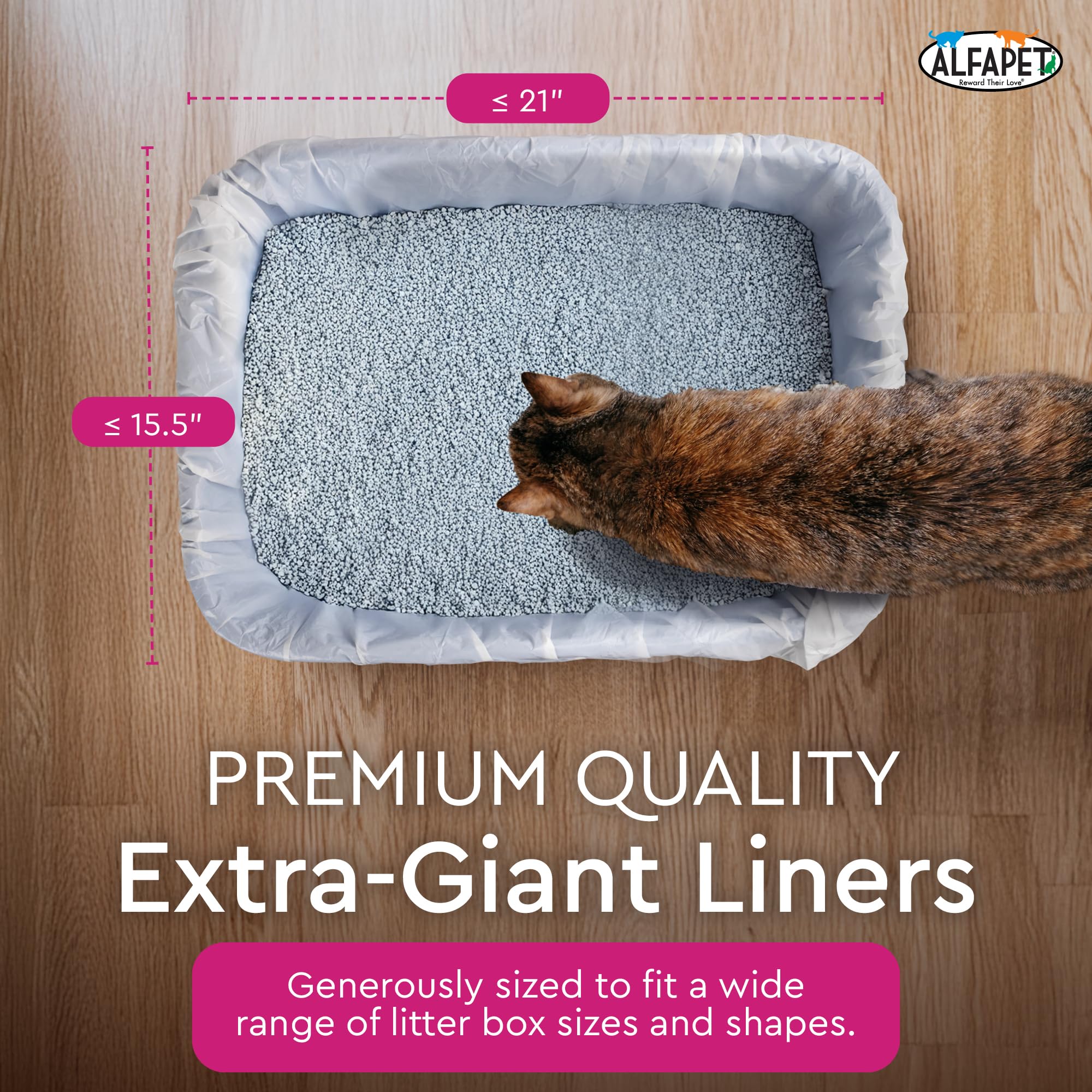 Alfapet tear-resistant liner for cat litter bags with claw-resistance and durability.