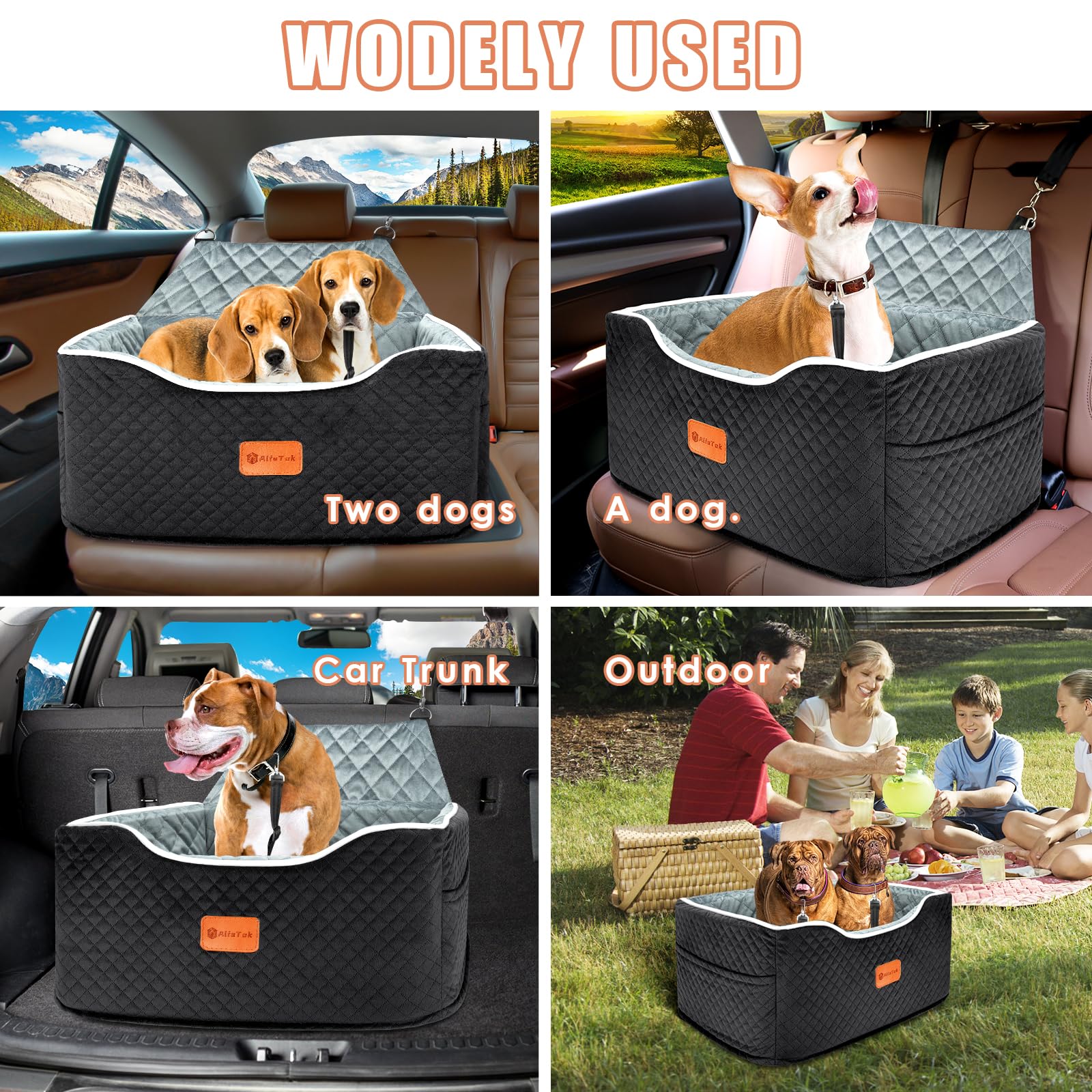 AlfaTok medium dogs under 45lbs booster seat with elevated view.