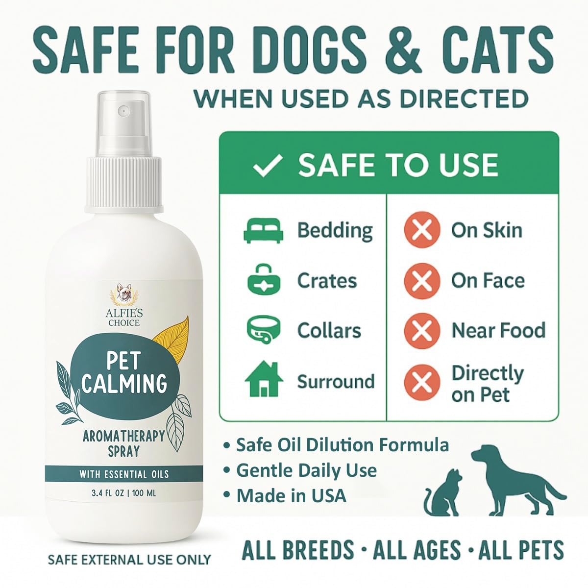 ALFIE'S CHOICE valerian blend suggests gentle pet soothing.