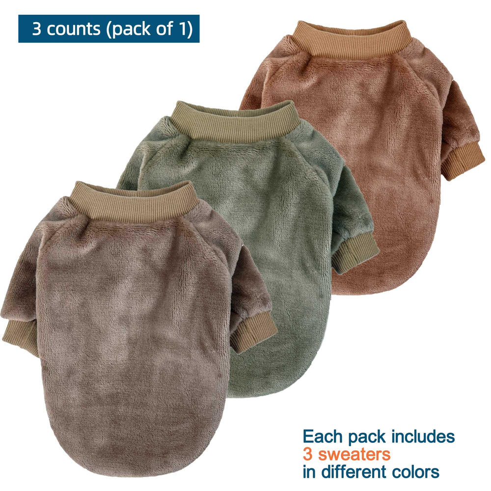 Algudbilt dog sweater 3-pack khaki side view shows easy pull-on design.