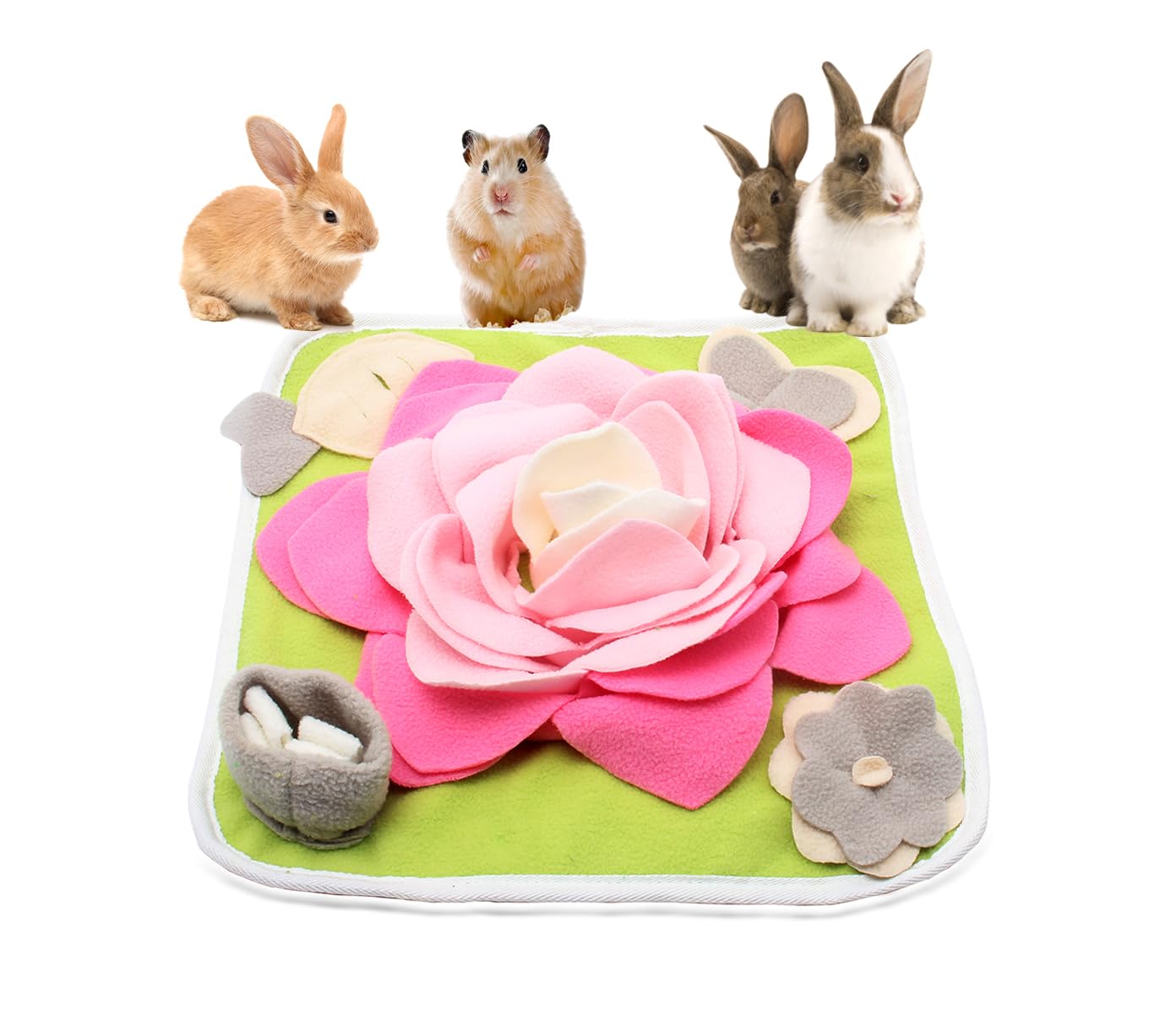 Alibuy Rabbit Foraging Mat pink top view provides enrichment and slow feeding for small pets.