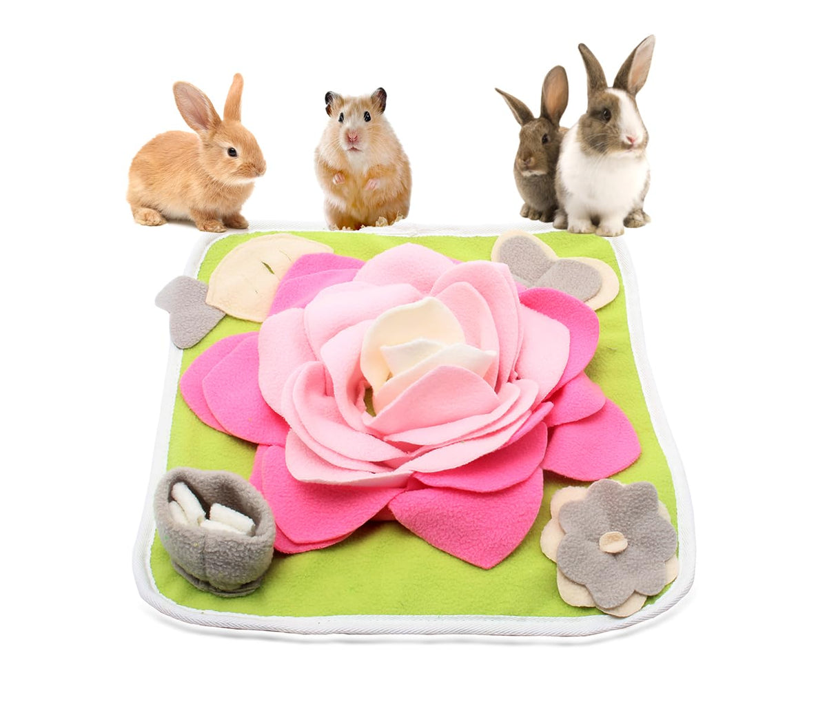 Alibuy Rabbit Foraging Mat pink top view provides enrichment and slow feeding for small pets.