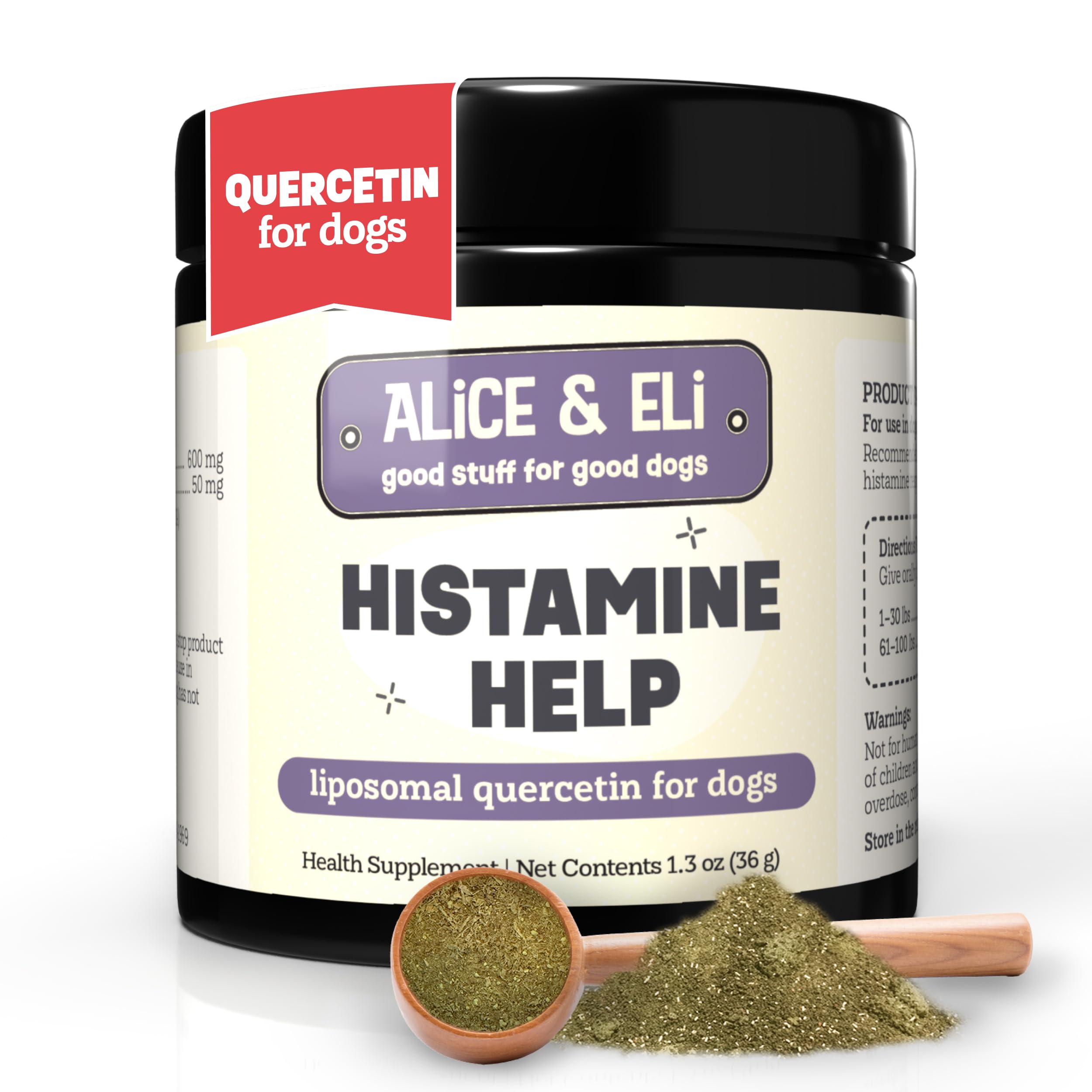 Alice & Eli Quercetin for Dogs liposomal bottle highlighting enhanced absorption