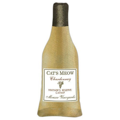 Alice's Cottage Wine Me Up catnip toy with gold rectangle design for indoor play.