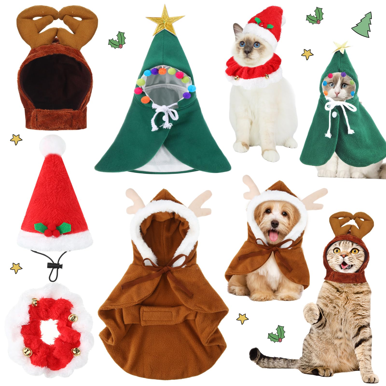 Aliceset cat Christmas outfit with red collar hat for festive photo moments