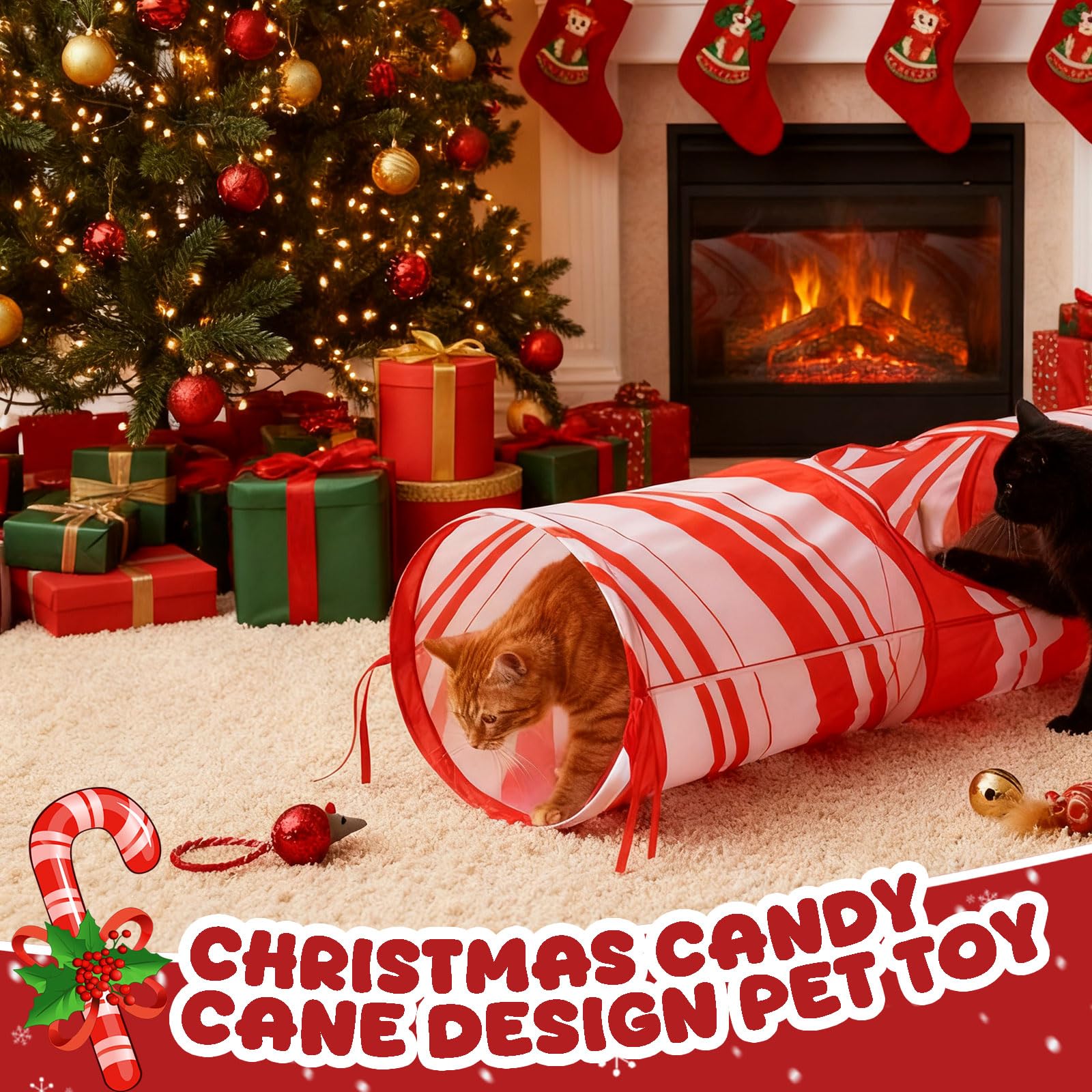 Aliceset Christmas cat tunnel durable polyester fabric endures bites and rubs.