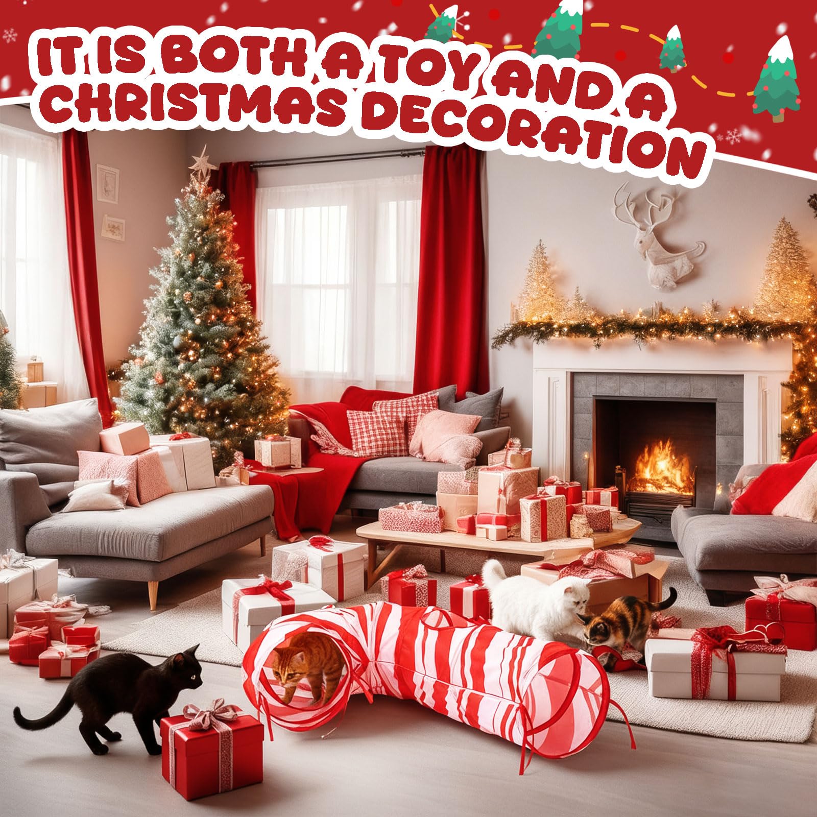 Aliceset Christmas cat tunnel easy storage folds compactly for travel.