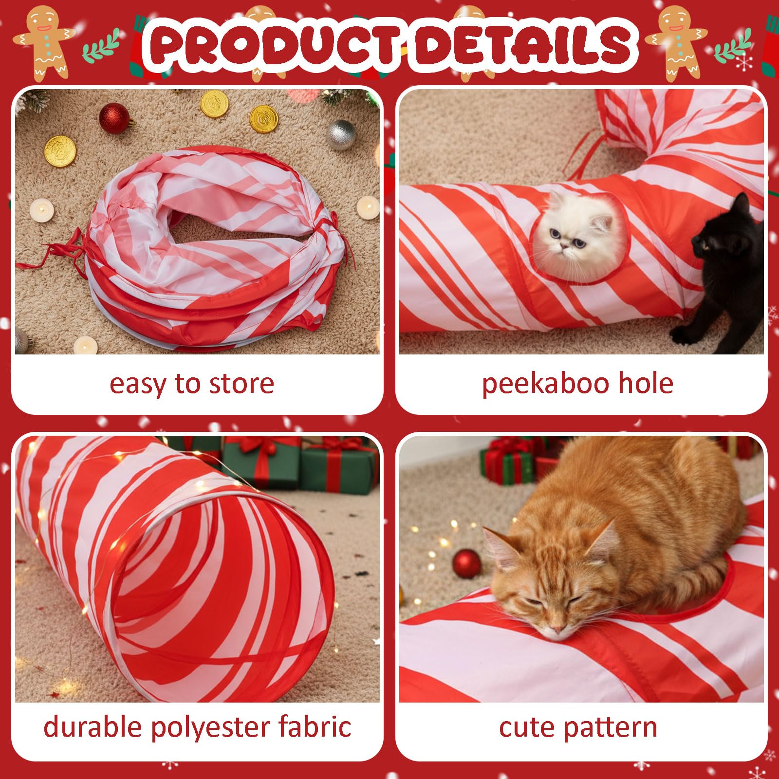 Aliceset Christmas cat tunnel sturdy steel frame prevents collapse during play.
