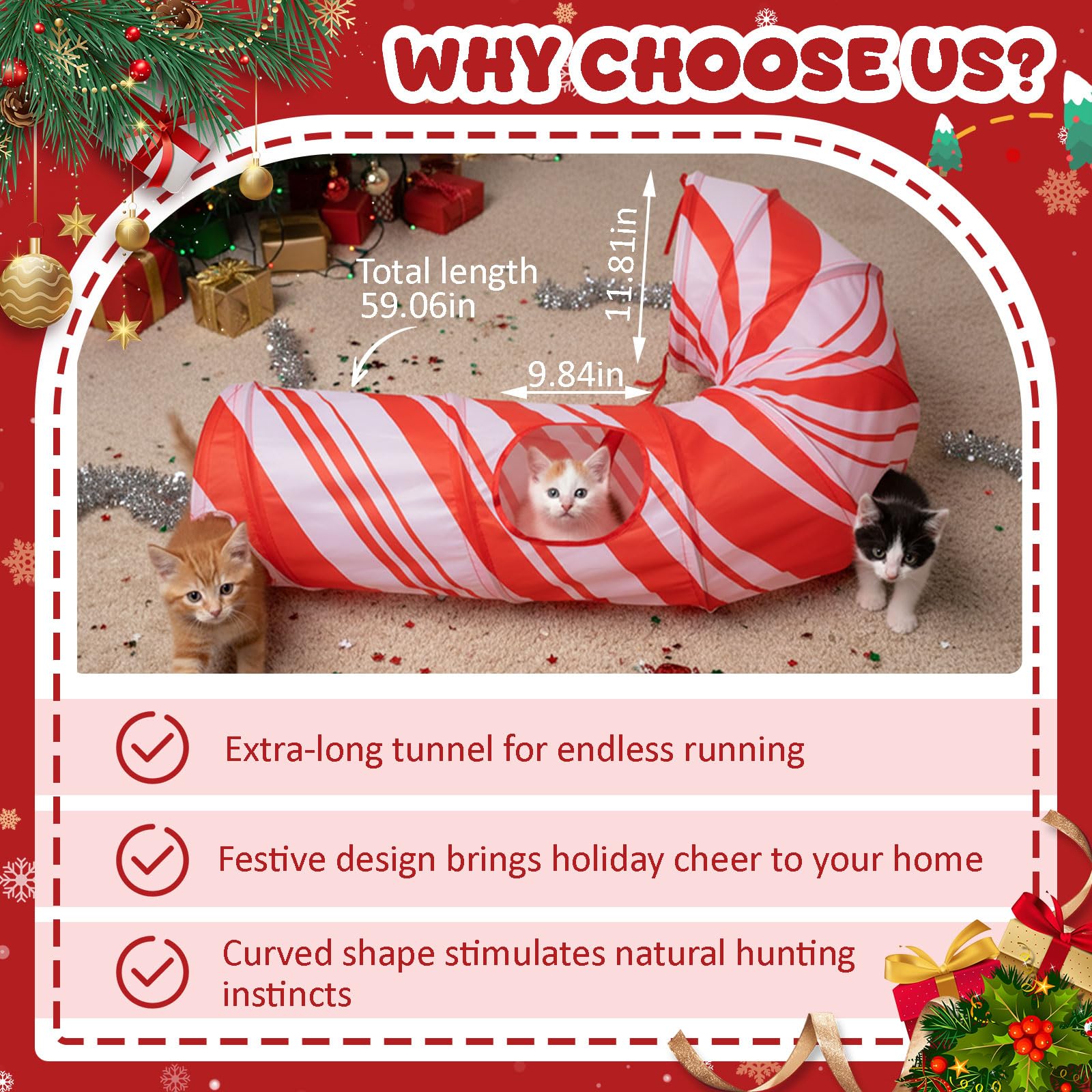 Aliceset Christmas cat tunnel sock-heel-hole view shows spacious interior for multiple pets.