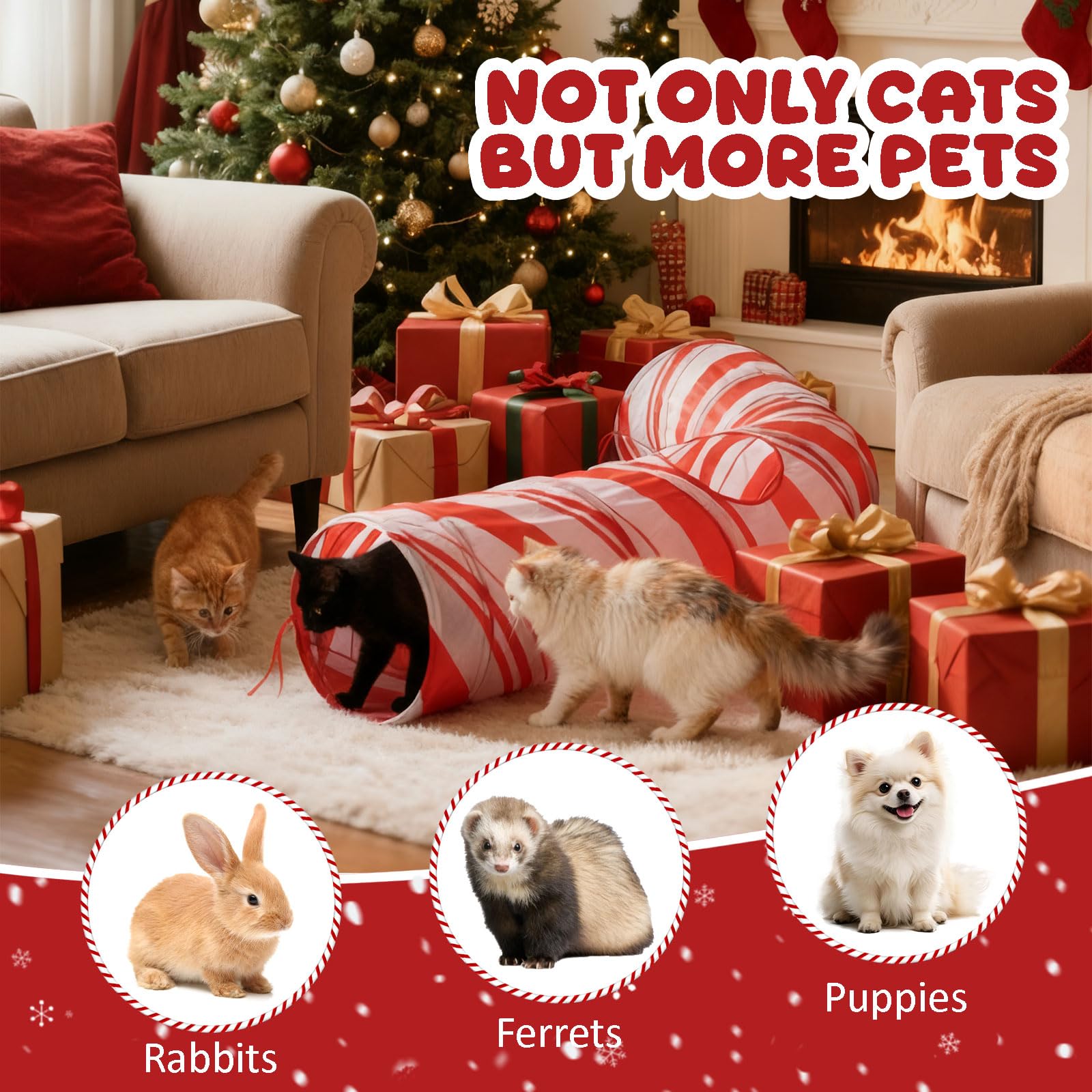Aliceset Christmas cat tunnel large opening and peephole invite feline exploration.