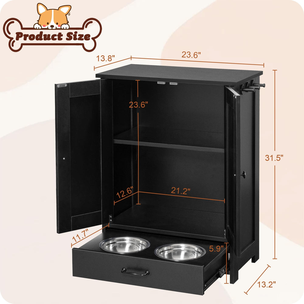 ALINE FURNITURE Black finish dog station suits modern decor while hiding clutter.