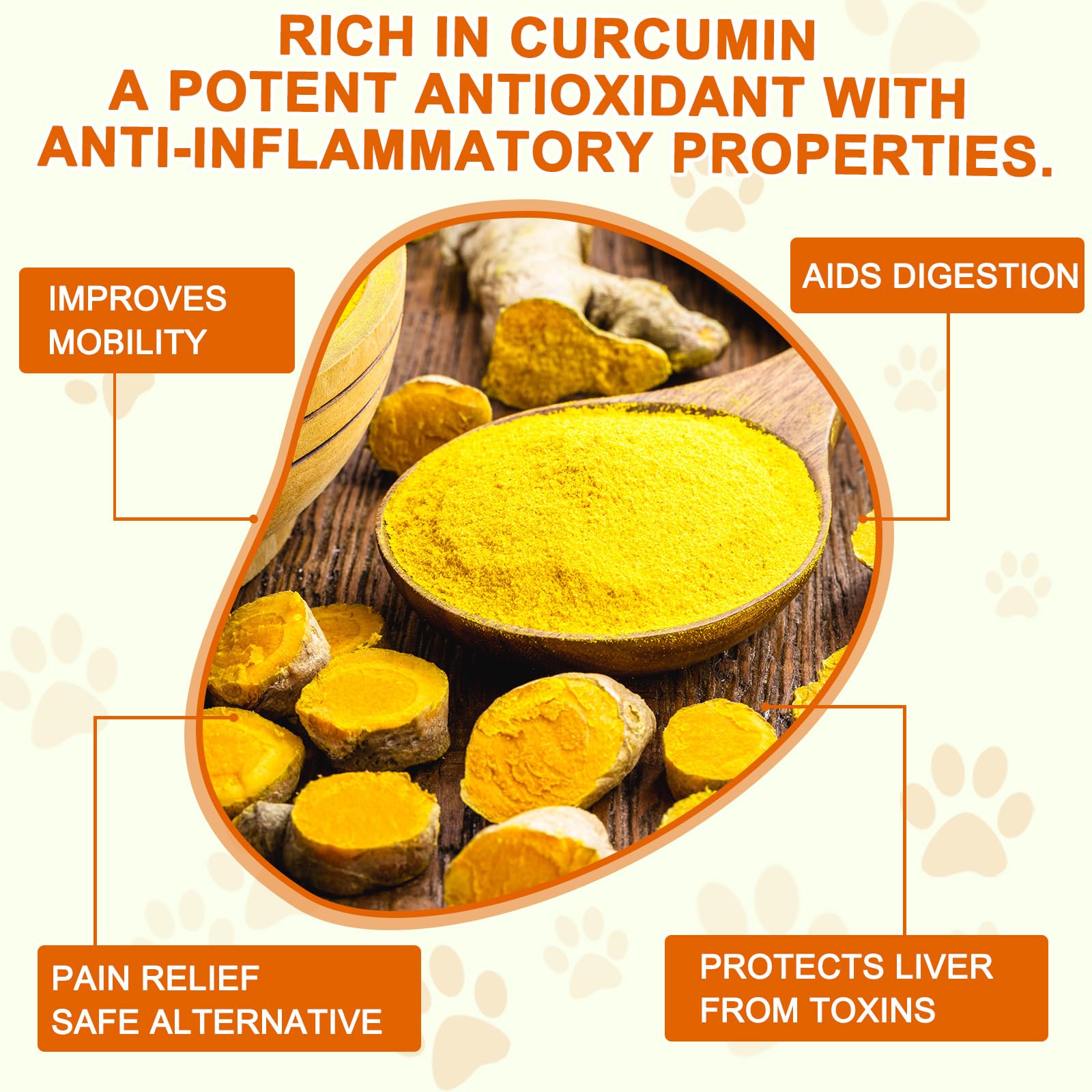 ALIVO turmeric for dogs tablets closeup highlighting easy-to-swallow capsules for hip comfort