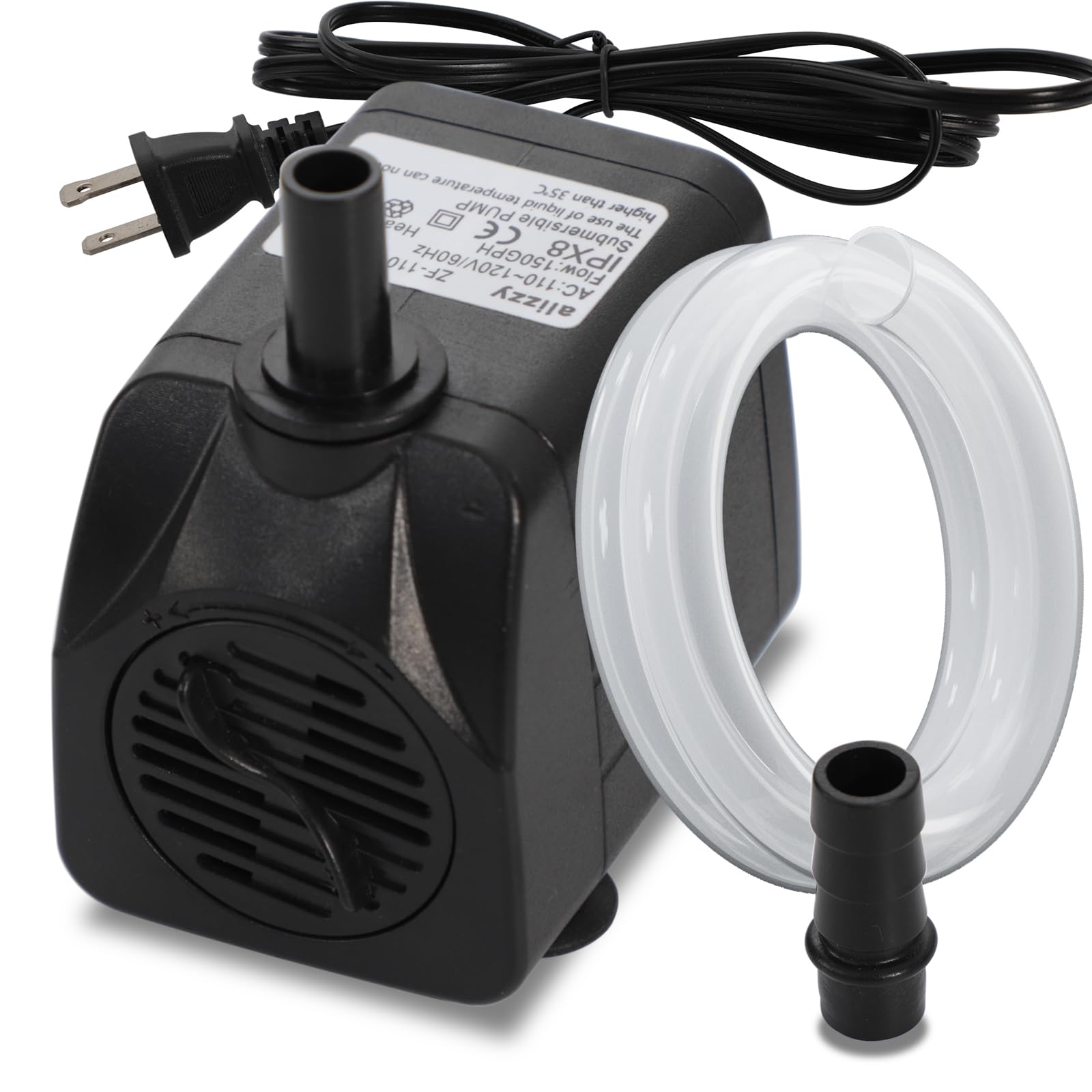 Alizzy 150GPH submersible pump front view for reliable tank circulation
