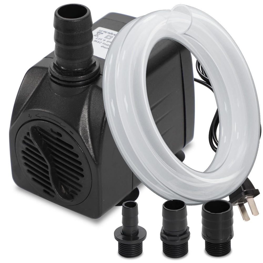 Alizzy 400GPH submersible pump front view for compact spaces.
