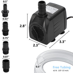 Alizzy 400GPH pump side view highlights durable housing.