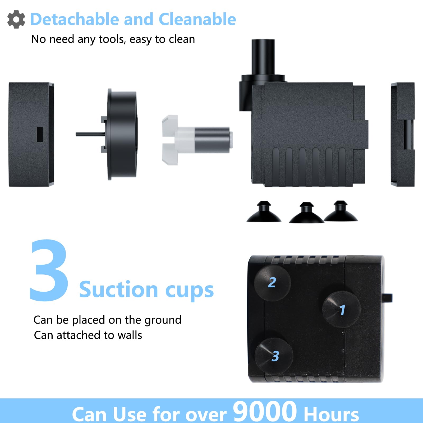Alizzy 95GPH pump detachable and cleanable for quick maintenance without tools.