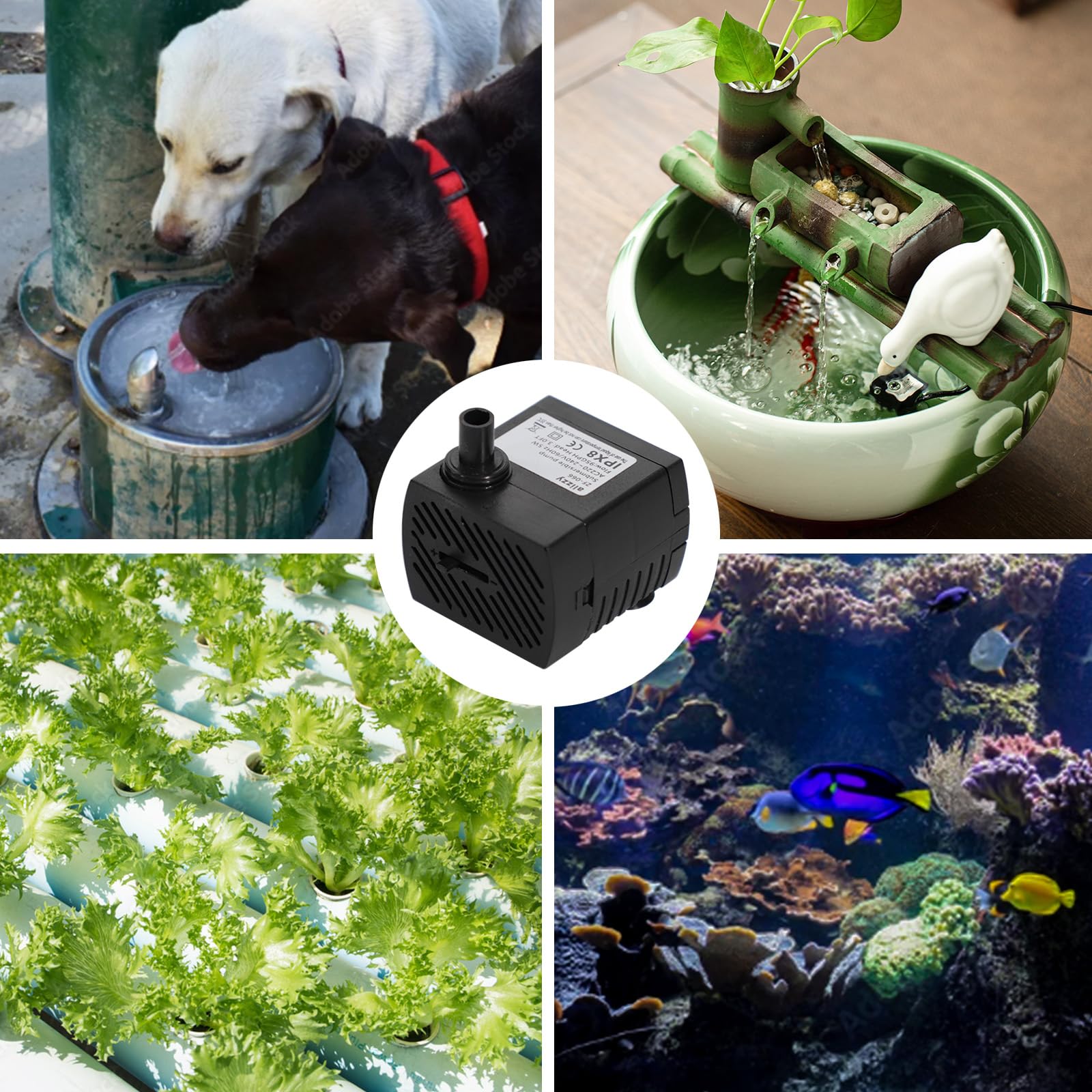 Alizzy 95GPH flow regulator and filter support flexible use in fish tanks and hydroponics.