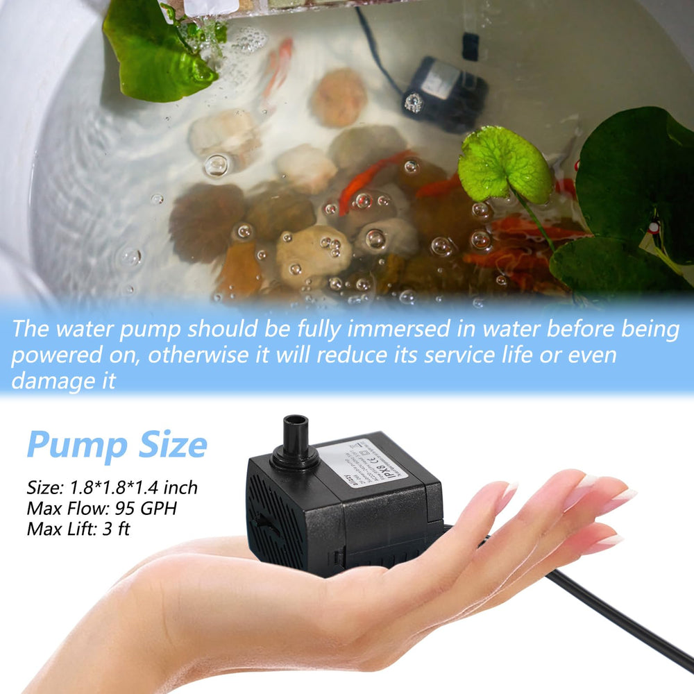 Alizzy 95GPH mini size enables versatile placement in tight spaces for tabletop fountains.