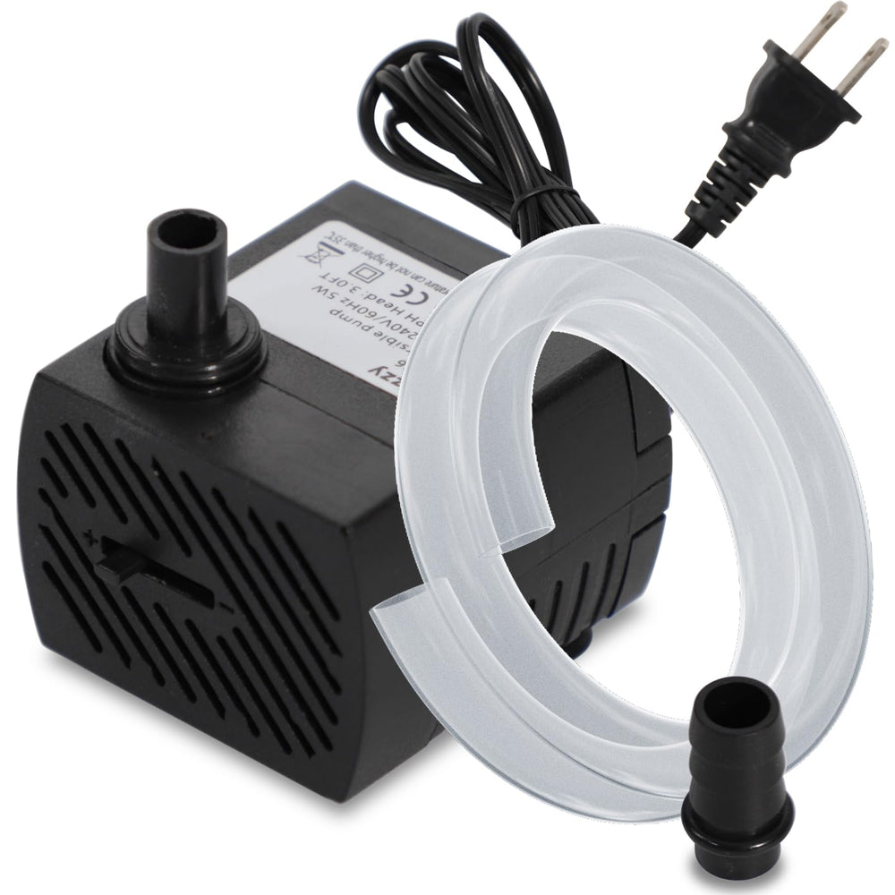 Alizzy 95GPH mini submersible pump front view for compact fountain setups and quiet operation.