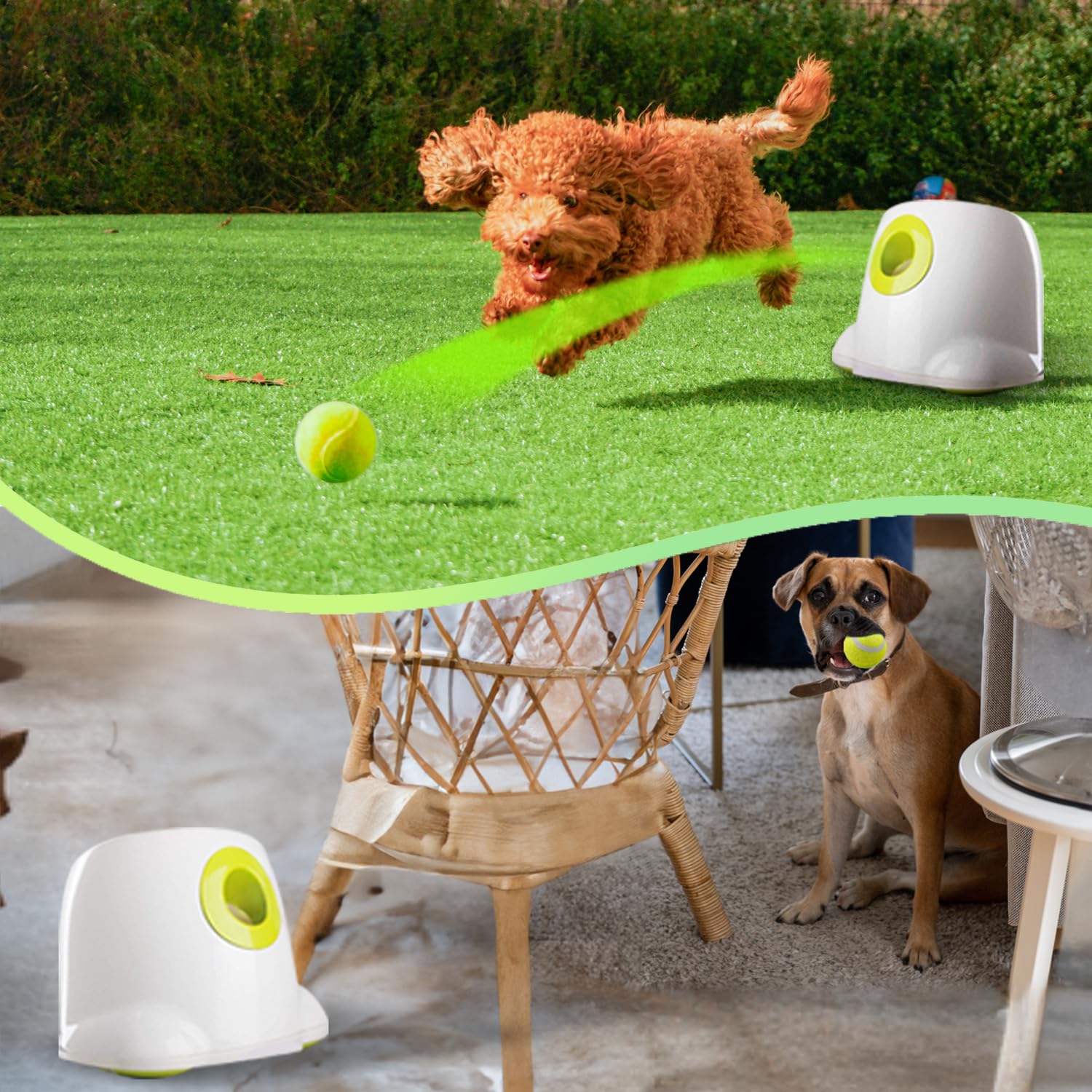 All For Paws Automatic Ball Launcher side view highlights compact design for storage