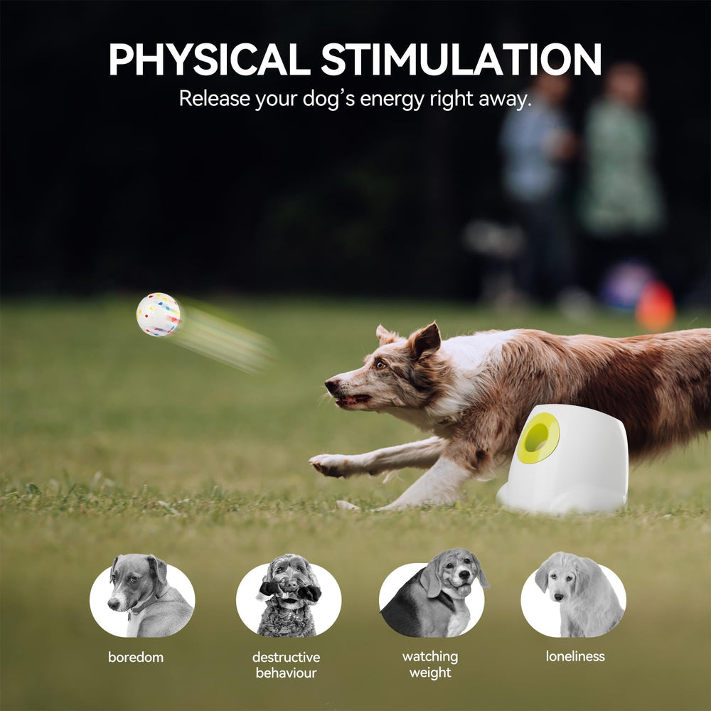 ALL FOR PAWS ball launcher side view highlighting adjustable distance for tailored play.