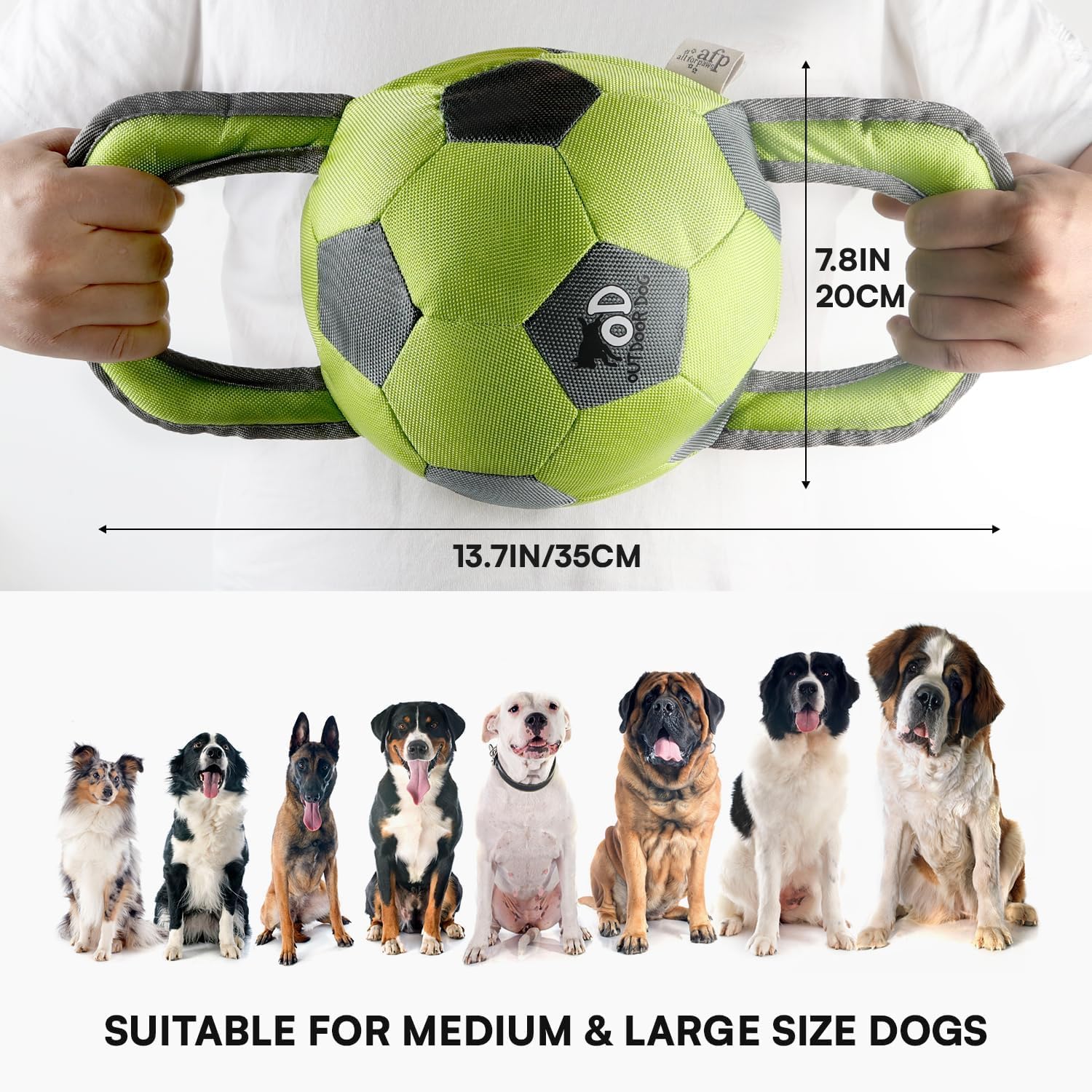 ALL FOR PAWS Ballistic Handle Ball Toy with squeaker in orange for interactive play.