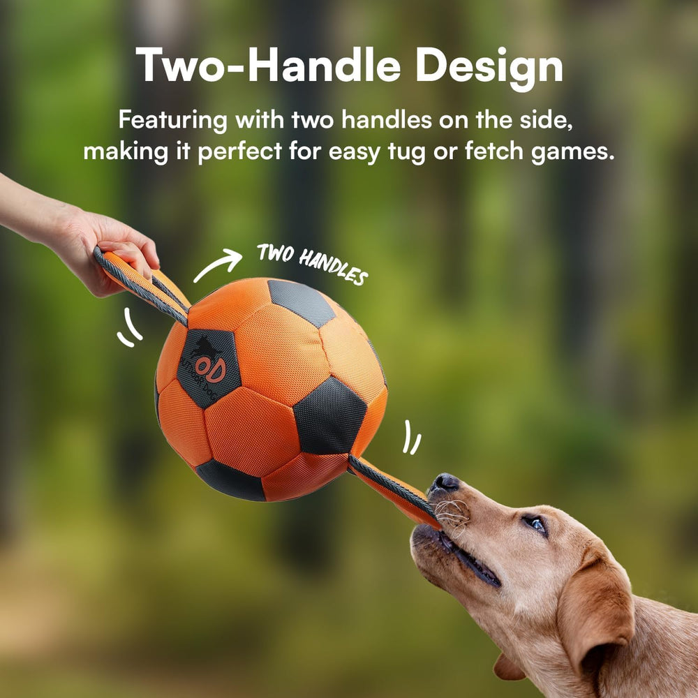 ALL FOR PAWS Ballistic Handle Ball Toy two handles for easy tug.