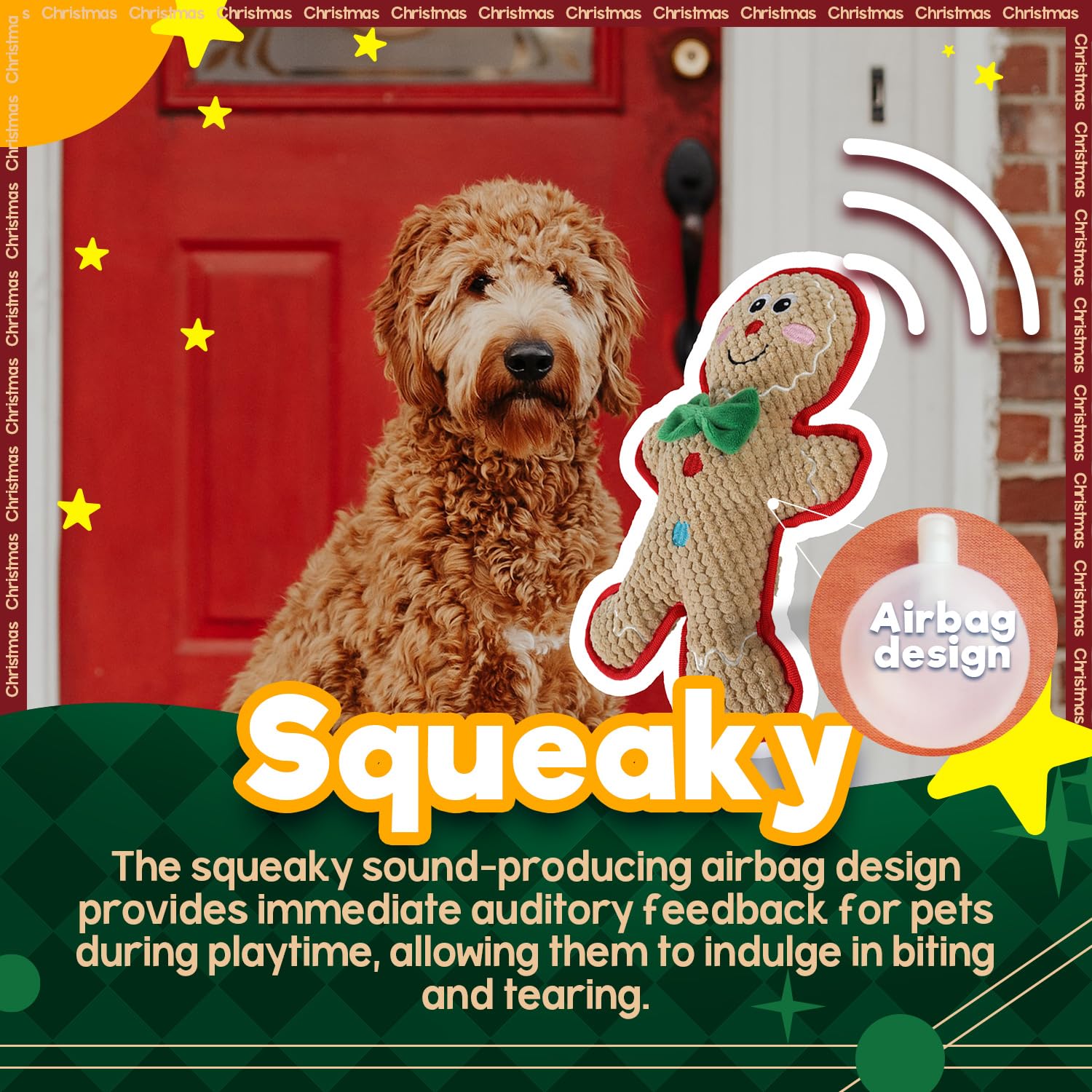 ALL FOR PAWS squeaky gingerbread toy to spark instinct and play