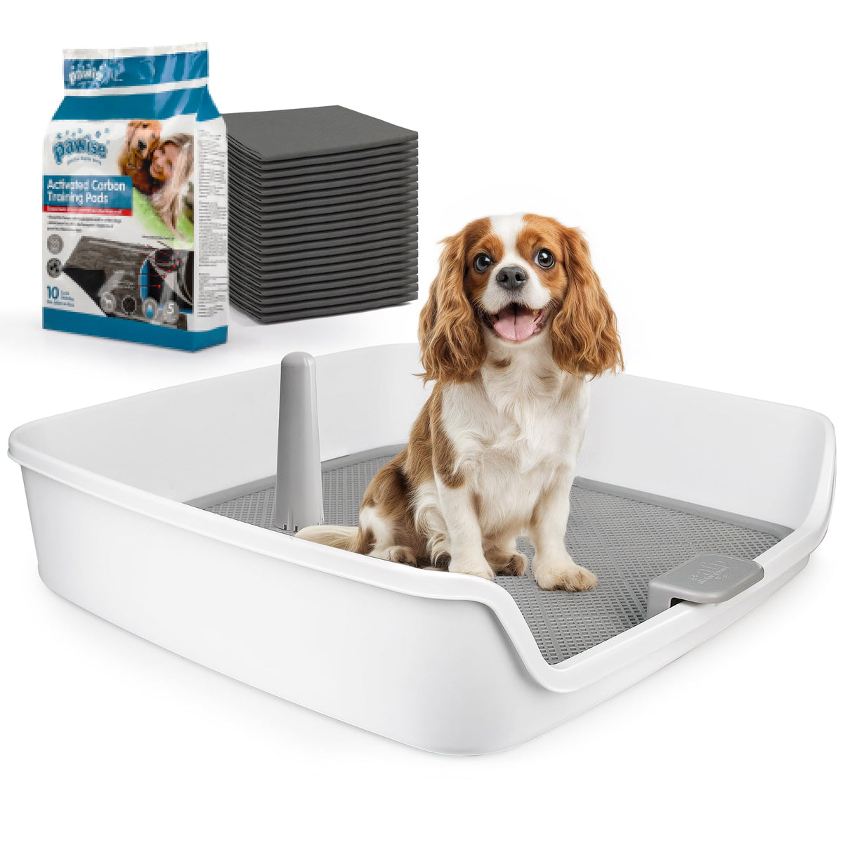 ALL FOR PAWS pee pad holder with raised walls contains mess during training.