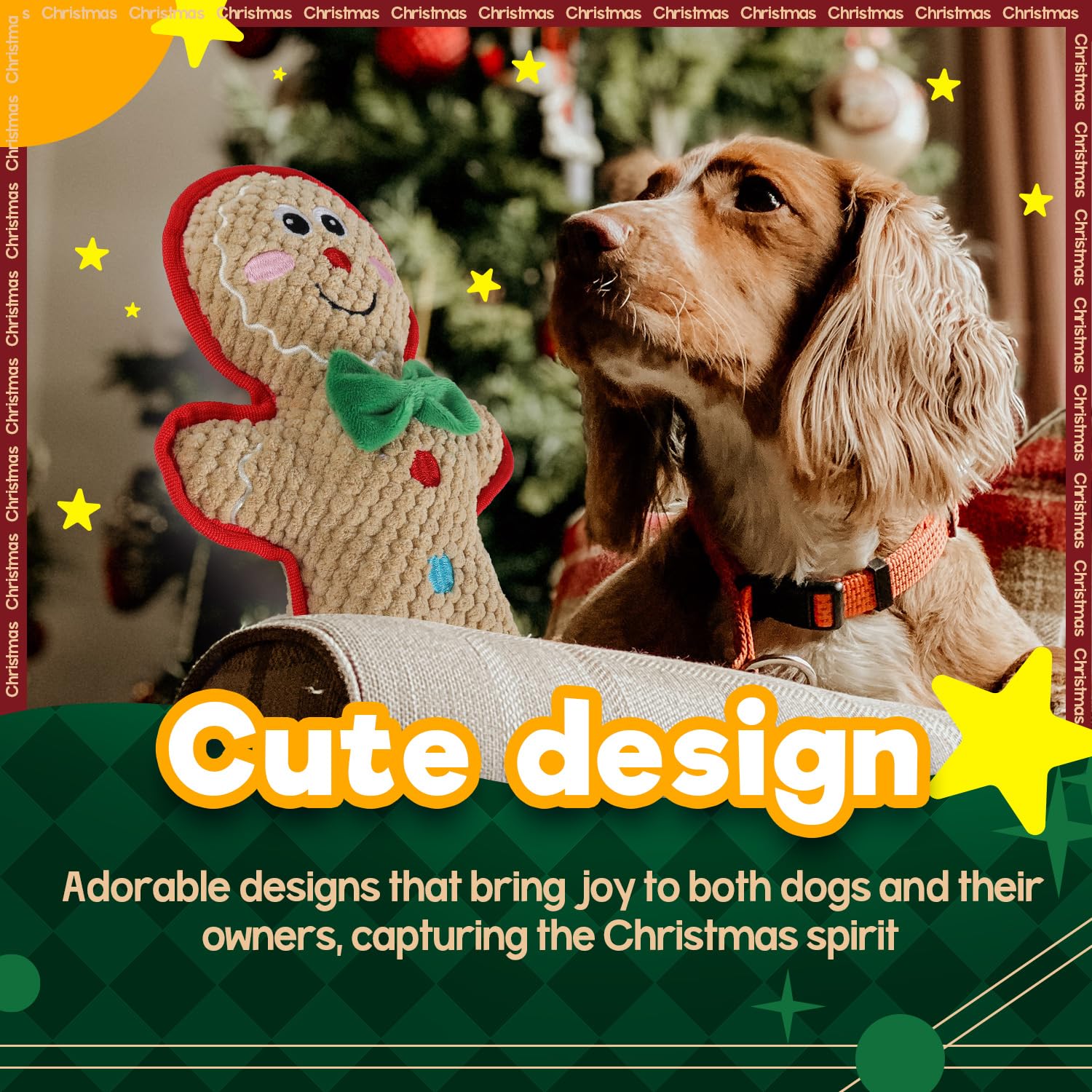 ALL FOR PAWS gingerbread man toy ideal for medium and large dogs
