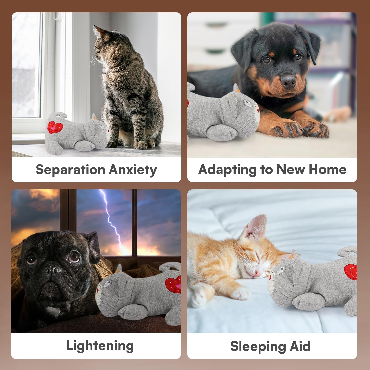 ALL FOR PAWS heartbeat cat plush toy supports indoor pets during separation.