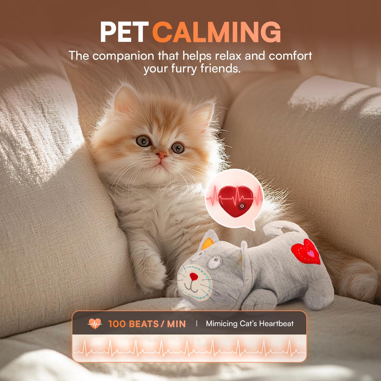 ALL FOR PAWS heartbeat cat plush toy soft fabric for cozy cuddles.