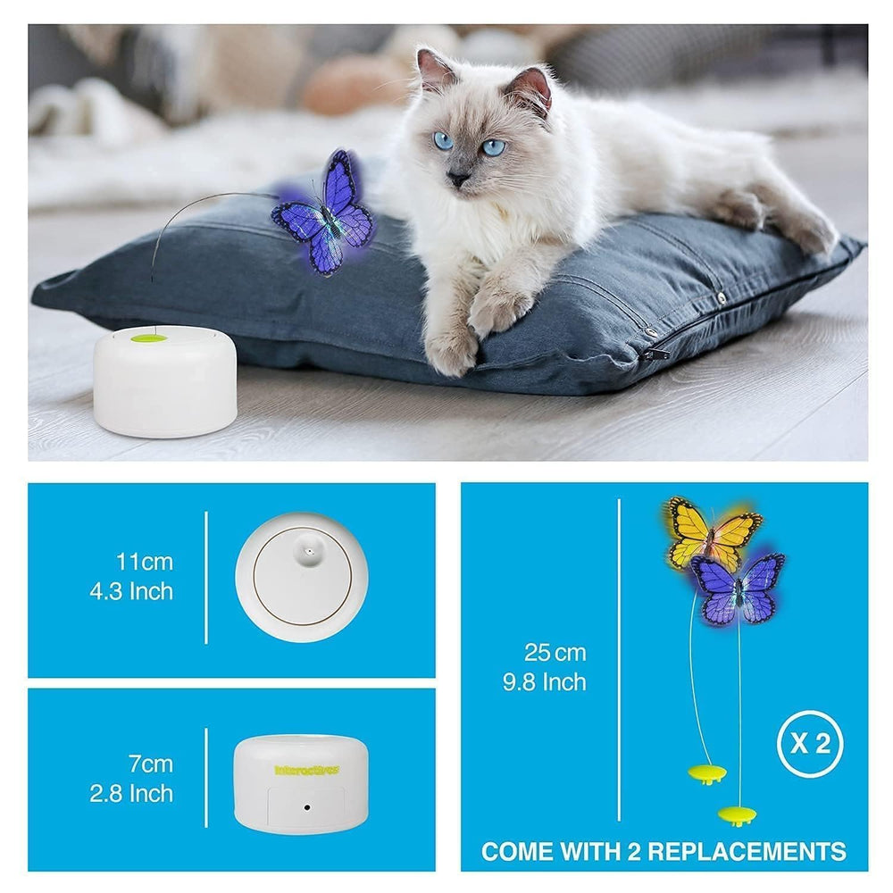 ALL FOR PAWS Butterfly Toy—durable shaft supports vigorous pouncing and batting.