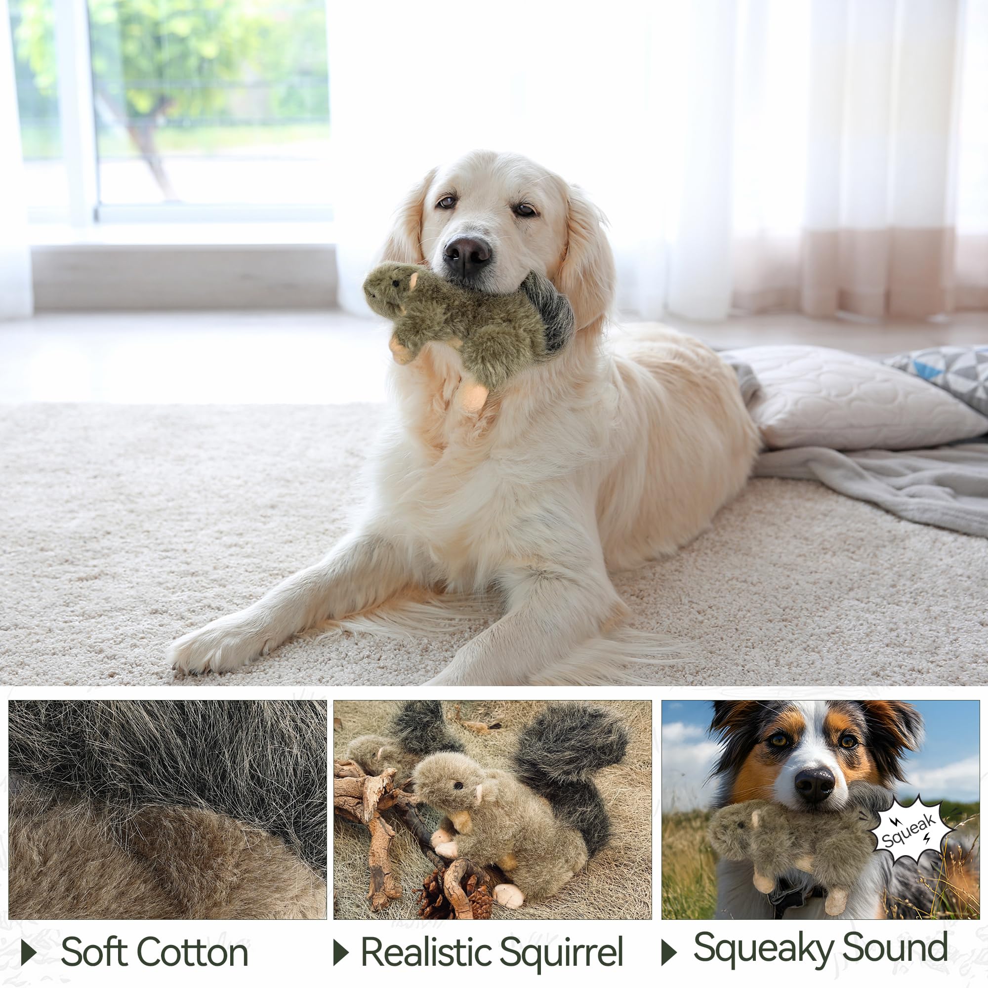 ALL FOR PAWS squirrel plush toy ready-to-chew supports satisfying teething and chewing instincts.