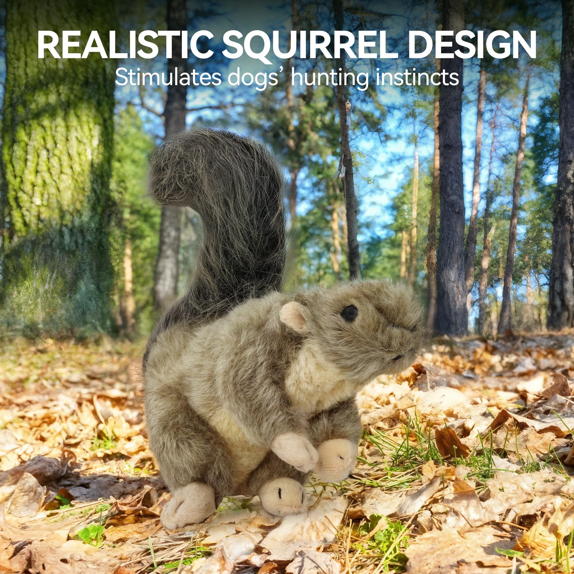 ALL FOR PAWS squirrel plush toy built-in squeaker enhances interactive fetch and chew sessions.