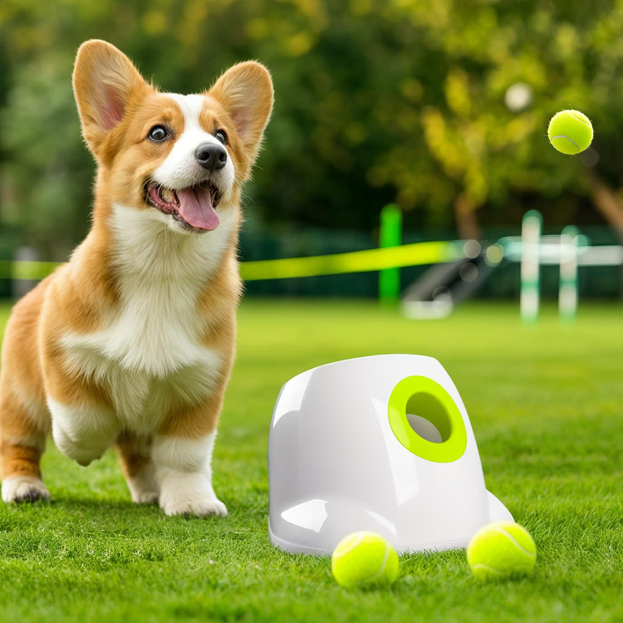 ALL FOR PAWS launcher automatic dog ball launcher in action for interactive play sessions.