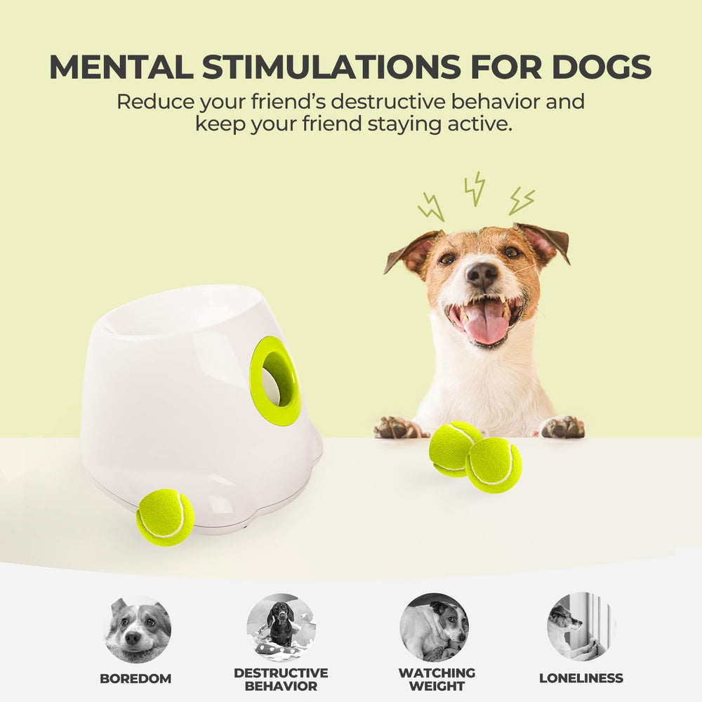 ALL FOR PAWS launcher-distance-settings show three throw ranges for adaptable outdoor play.