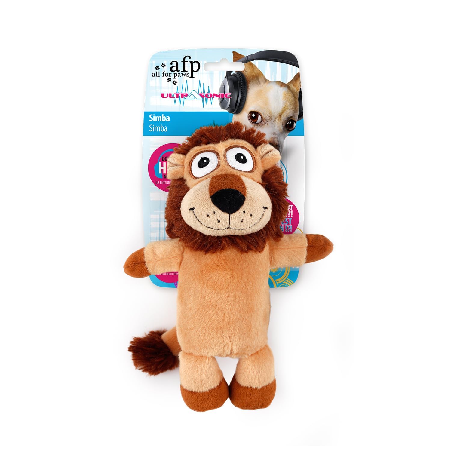 All For Paws Ultrasonic Simba dog toy closeup with plush design and silent squeaker