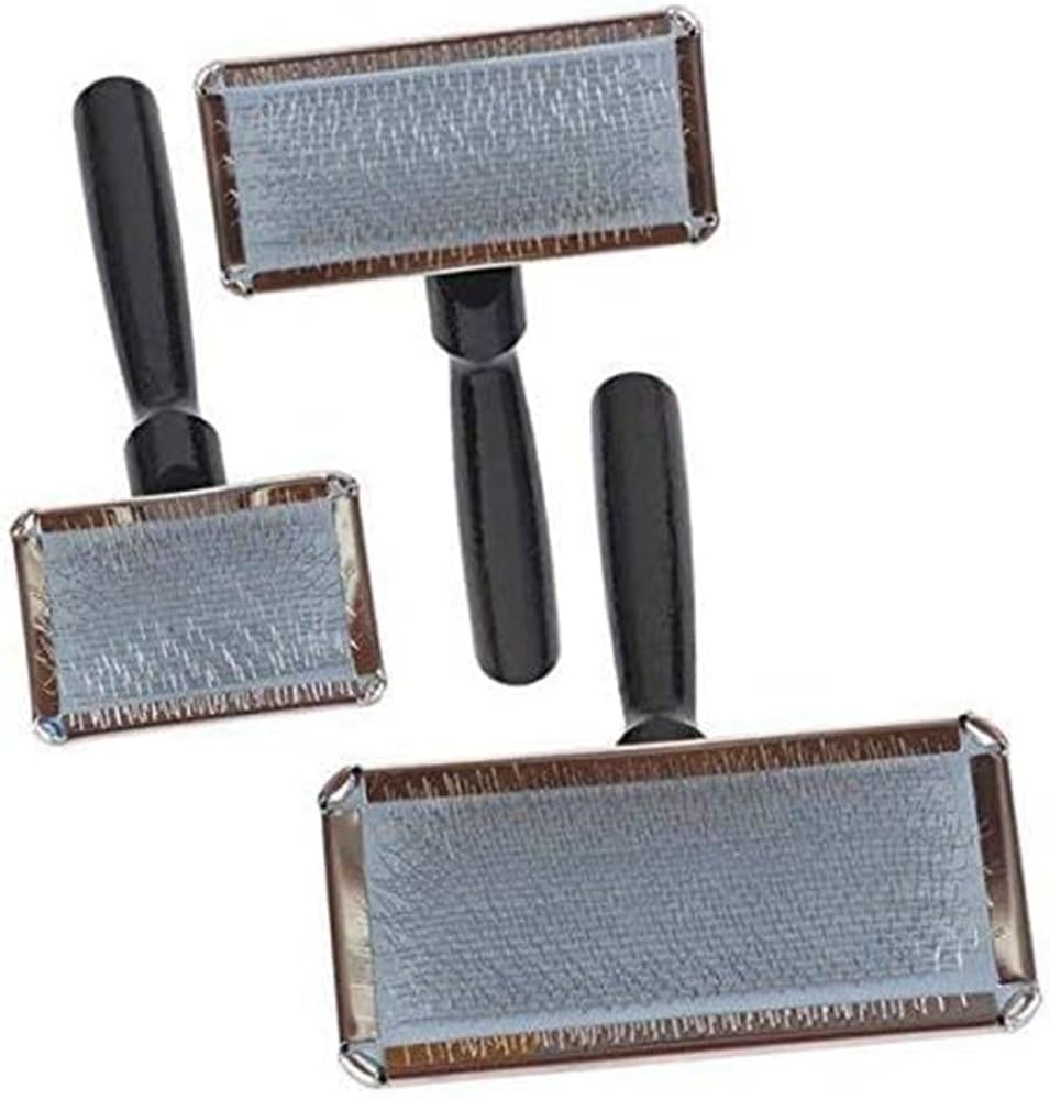 All Systems Slicker Brush wooden handle eases brushing sessions and minimizes hand fatigue.
