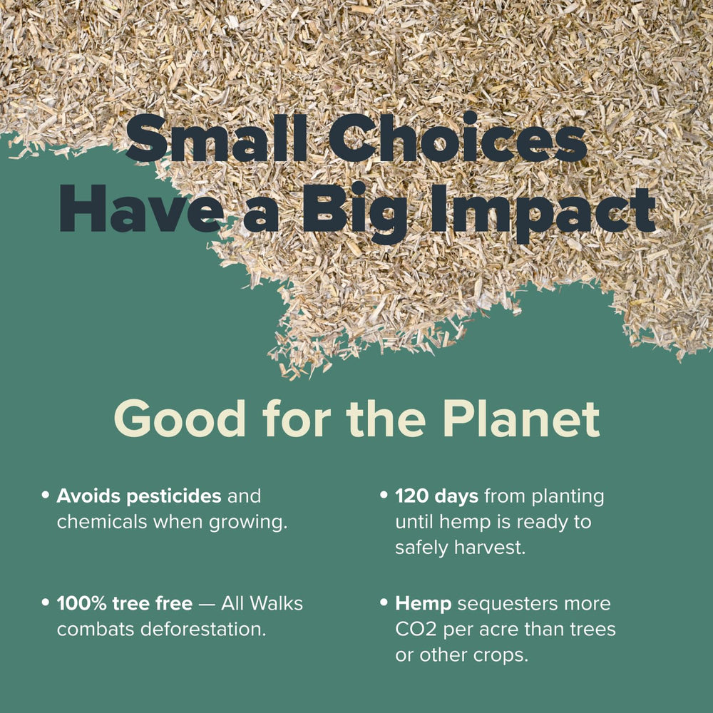 All Walks hemp bedding biodegradable and compostable for eco-friendly cleanup.