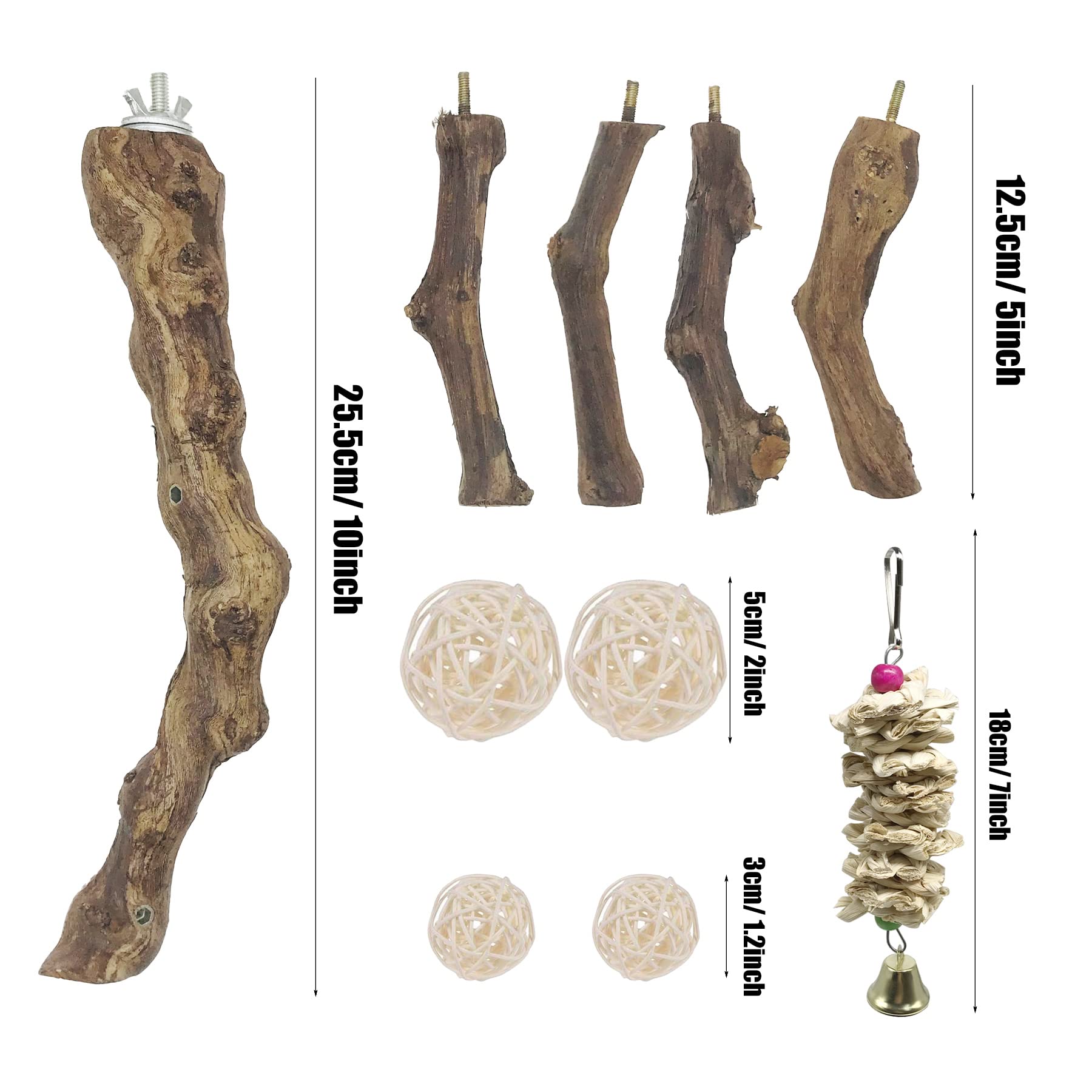 Allazone chew balls on natural perch encourage beak exercise and play.
