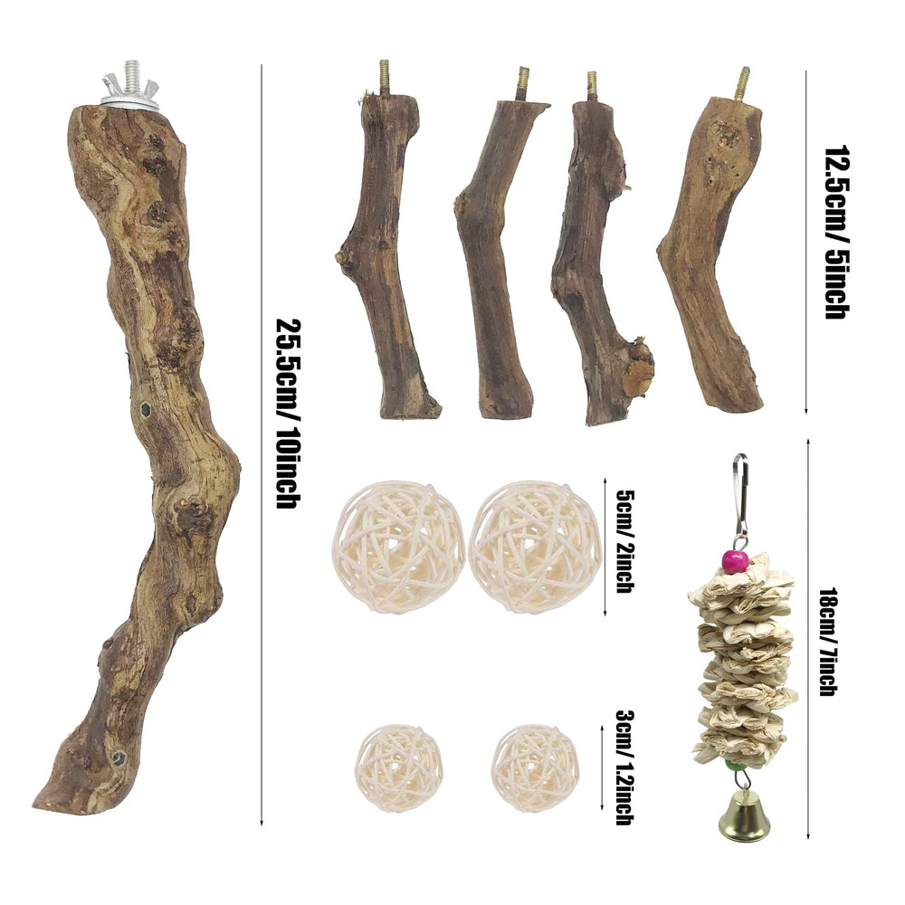 Allazone chew balls on natural perch encourage beak exercise and play.