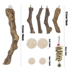 Allazone chew balls on natural perch encourage beak exercise and play.