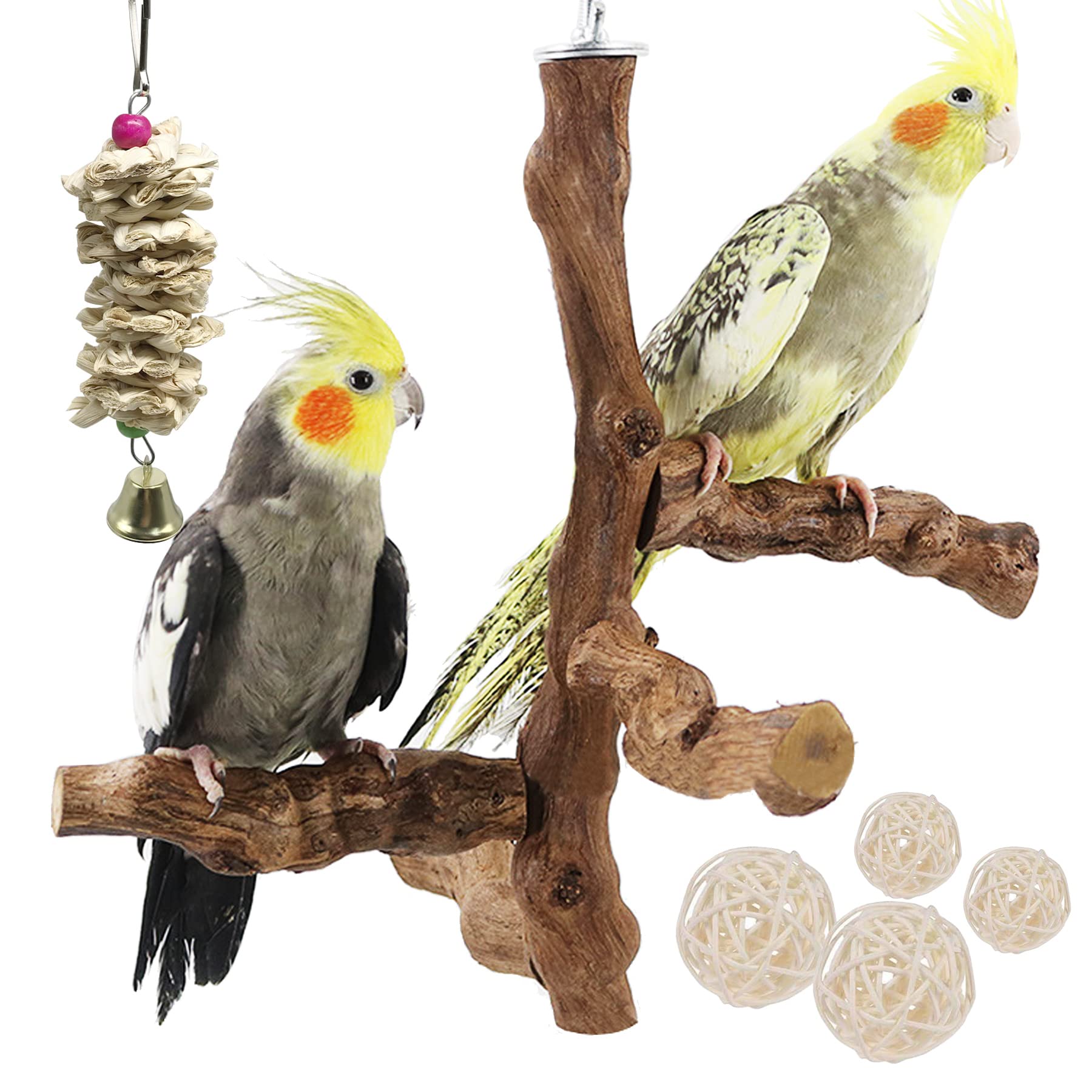 Allazone bird perch stand natural grape vine texture for grip and gentle chewing.