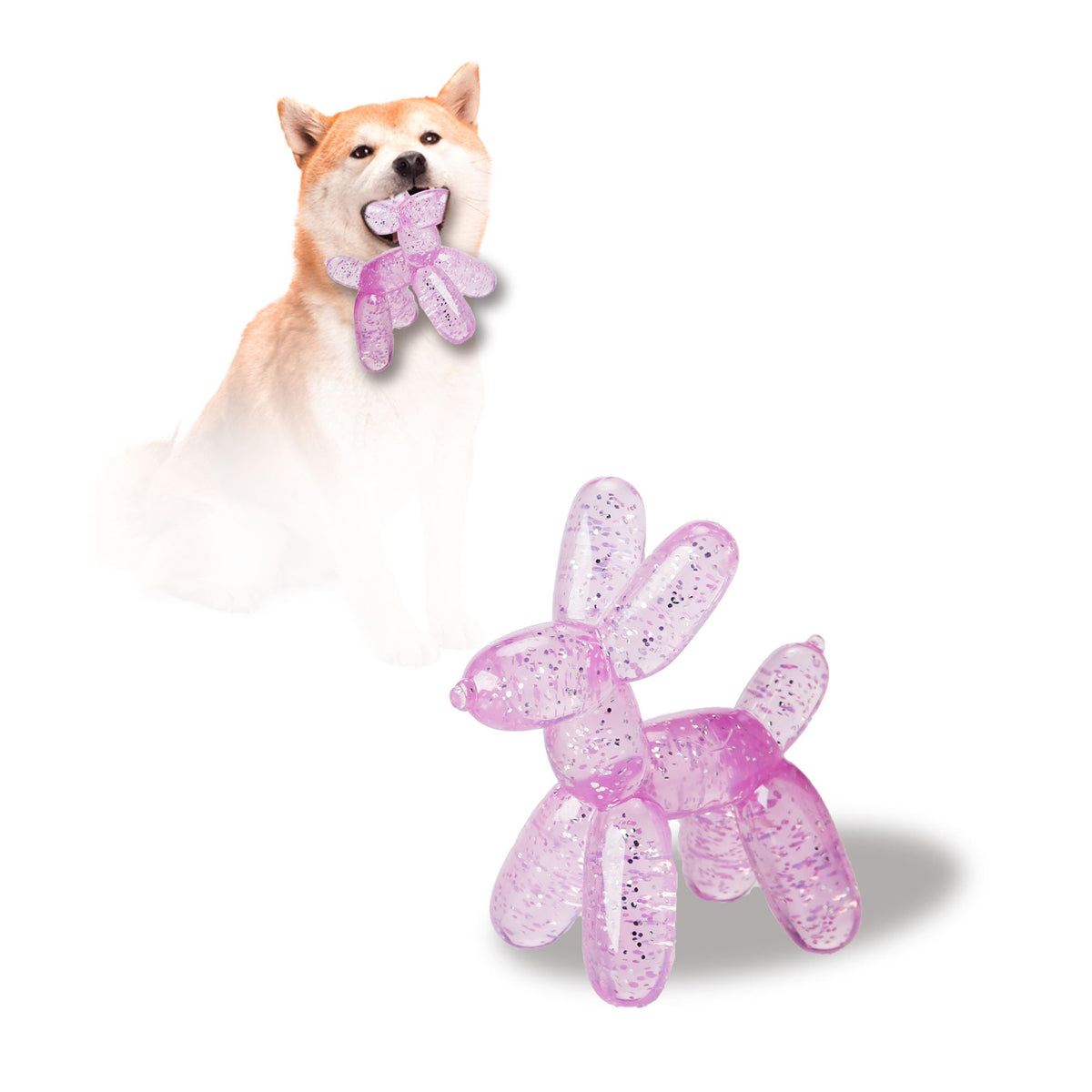 Allcoke balloon-dog-toy pink in close-up for interactive chewing sessions