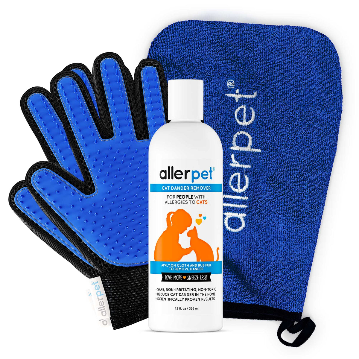 Allerpet cat dander remover bottle 12oz for easy, non-toxic dander reduction.