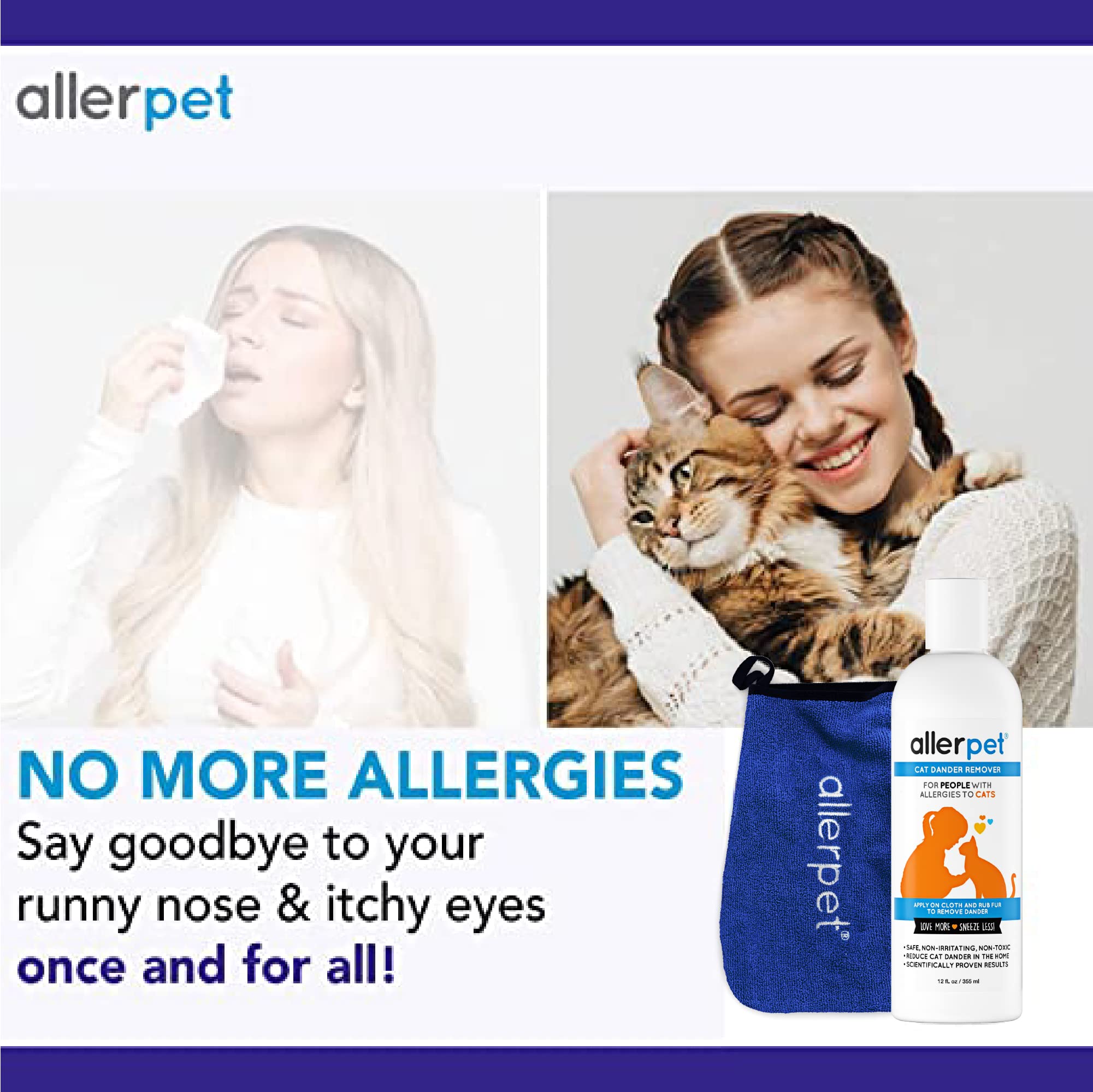 Allerpet Cat Dander Remover fur-application close-up reveals conditioning formula for fur.