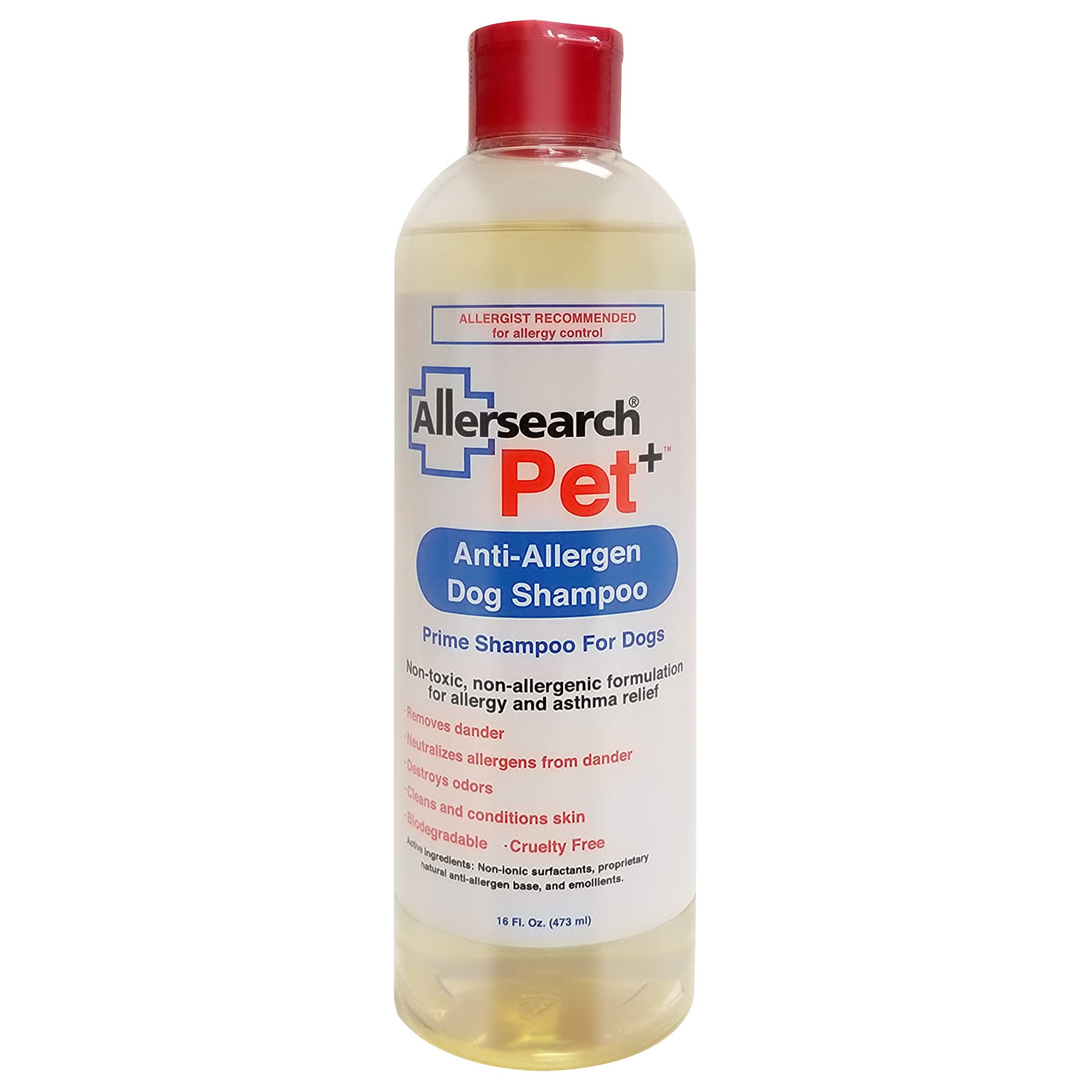Allersearch Pet+ Shampoo bottle ready for a gentle allergen-reducing wash