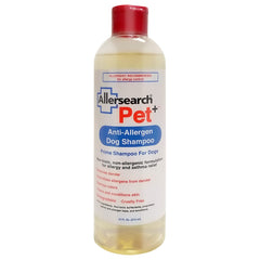 Allersearch Pet+ Shampoo bottle ready for a gentle allergen-reducing wash